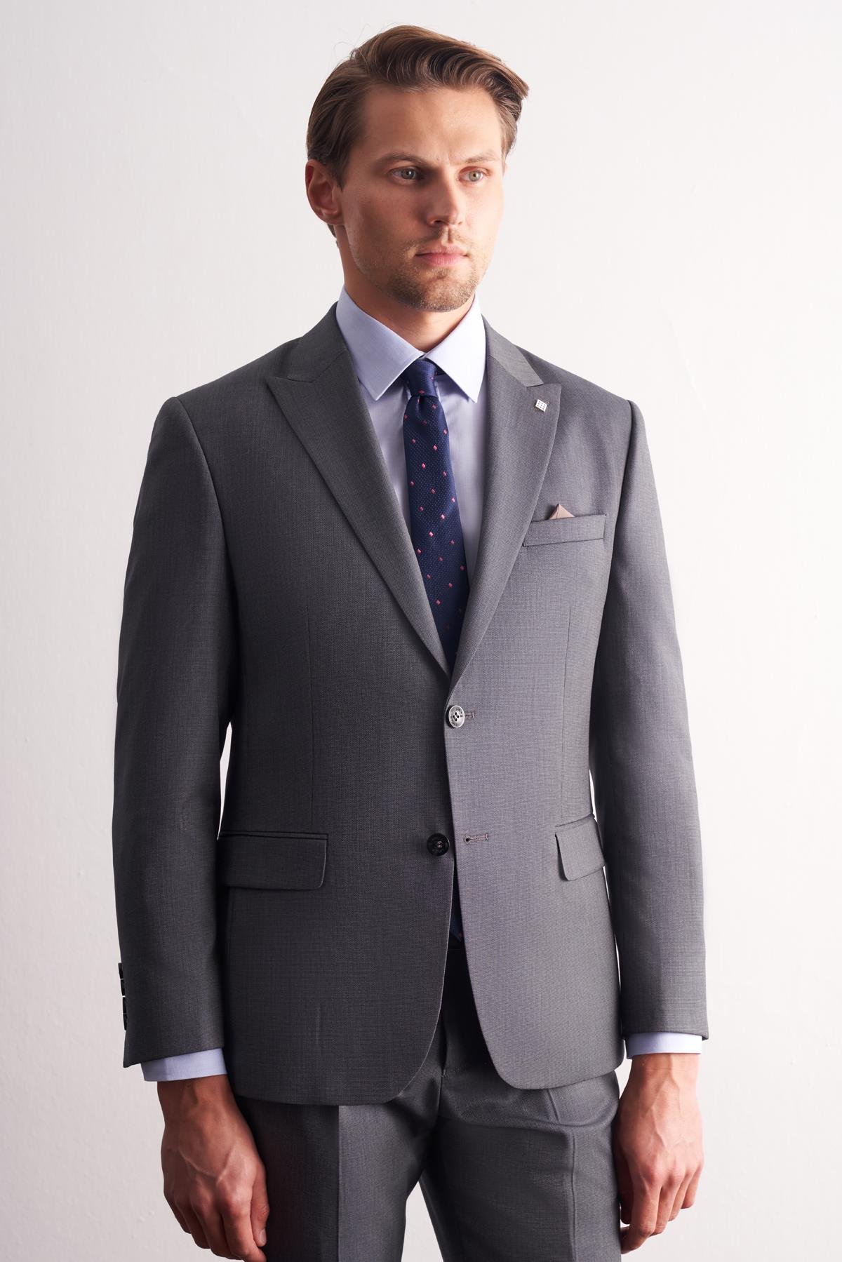 İMZA Haki Kırlangıç Yaka Kendinden Desenli Esnek Bel Slim Fit 6 Drop Takım Elbise 1001255168 görsel 2