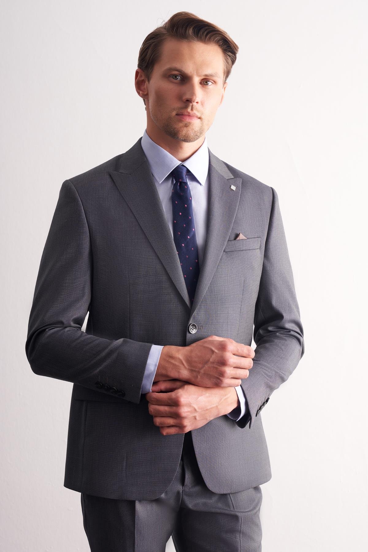 İMZA Haki Kırlangıç Yaka Kendinden Desenli Esnek Bel Slim Fit 6 Drop Takım Elbise 1001255168 görsel 3