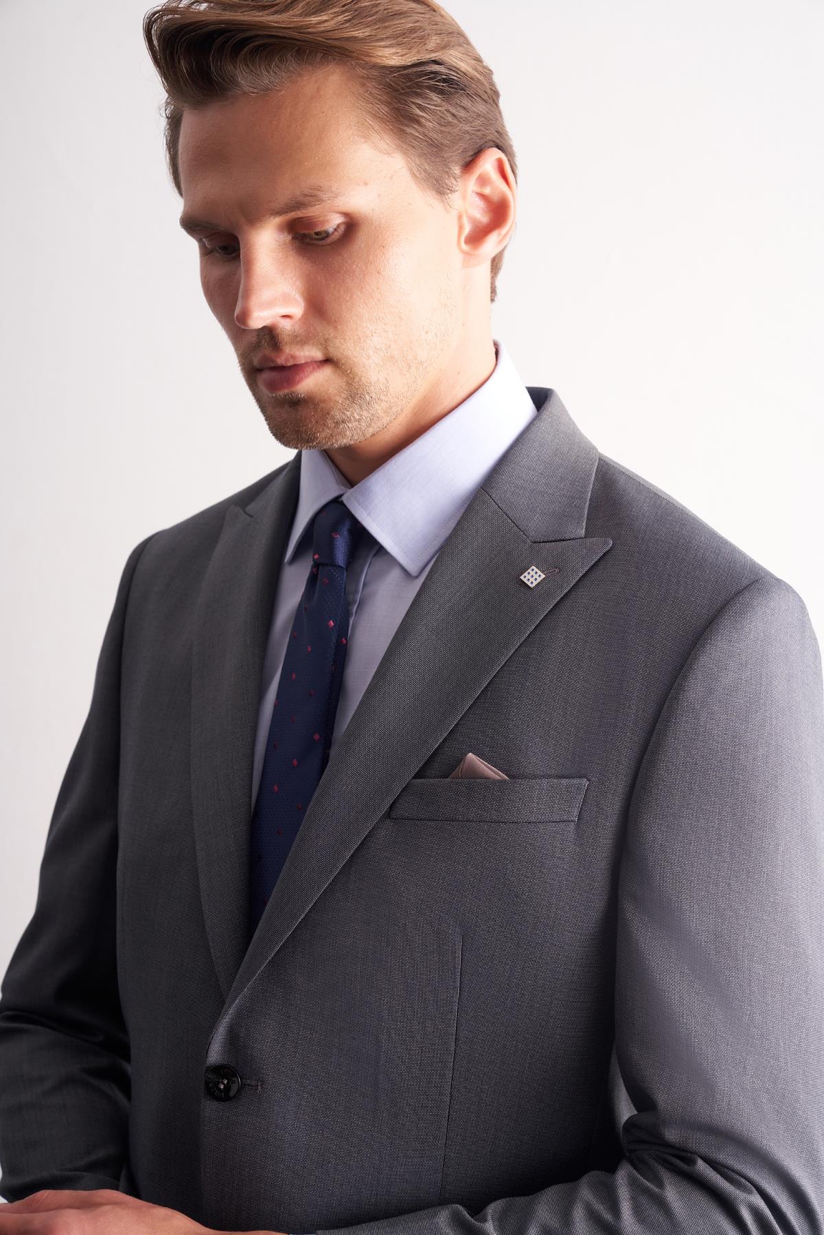 İMZA Haki Kırlangıç Yaka Kendinden Desenli Esnek Bel Slim Fit 6 Drop Takım Elbise 1001255168 görsel 4