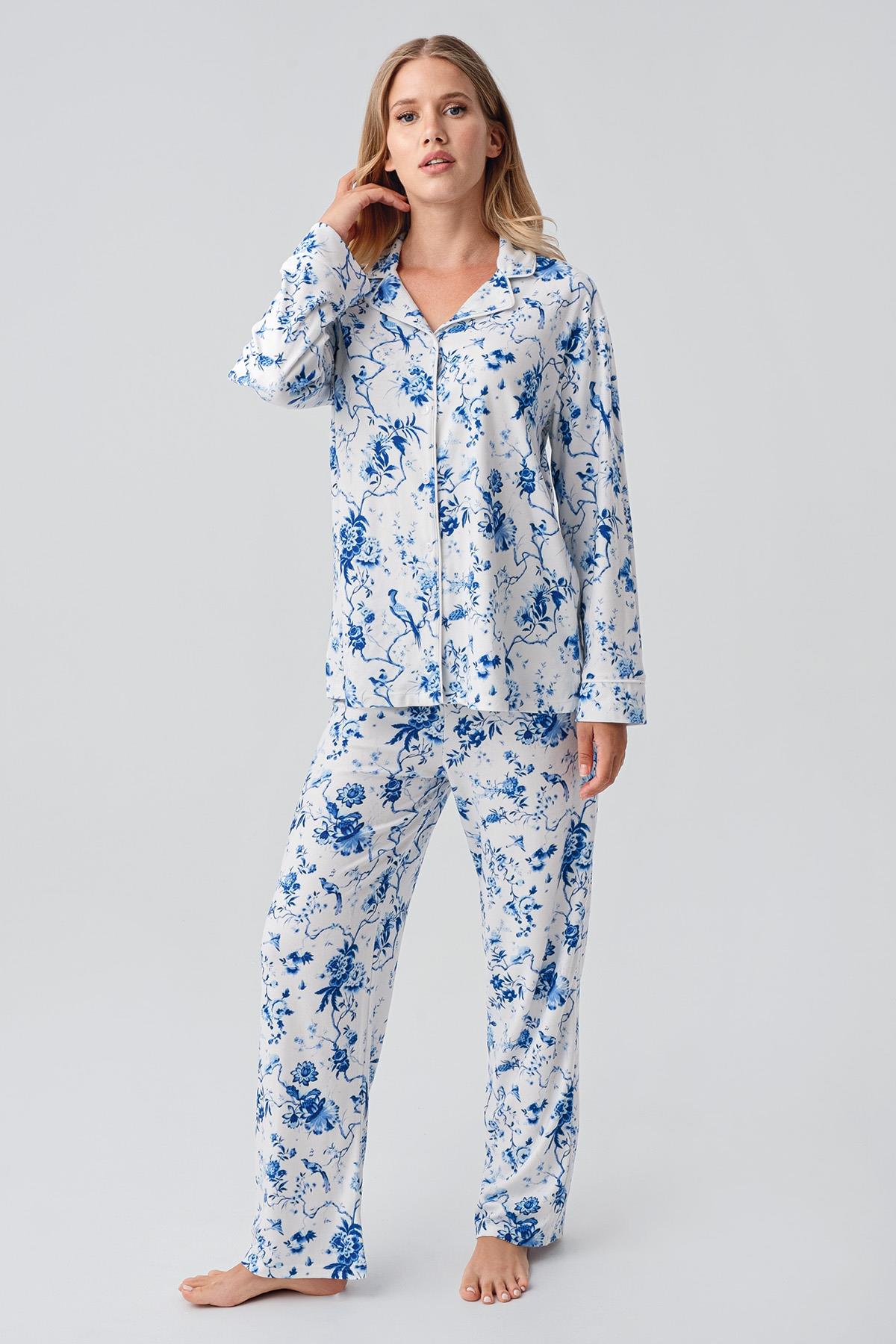 Artış Termal Uzun Kollu Düğmeli Desenli Esnek Yumuşak Dokulu Pijama Takım 18222