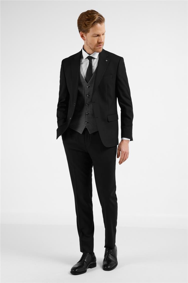 İMZA Siyah Mono Yaka Kazayağı Desen 6 Drop Slim Fit Takım Elbise 1001255173 görsel 5