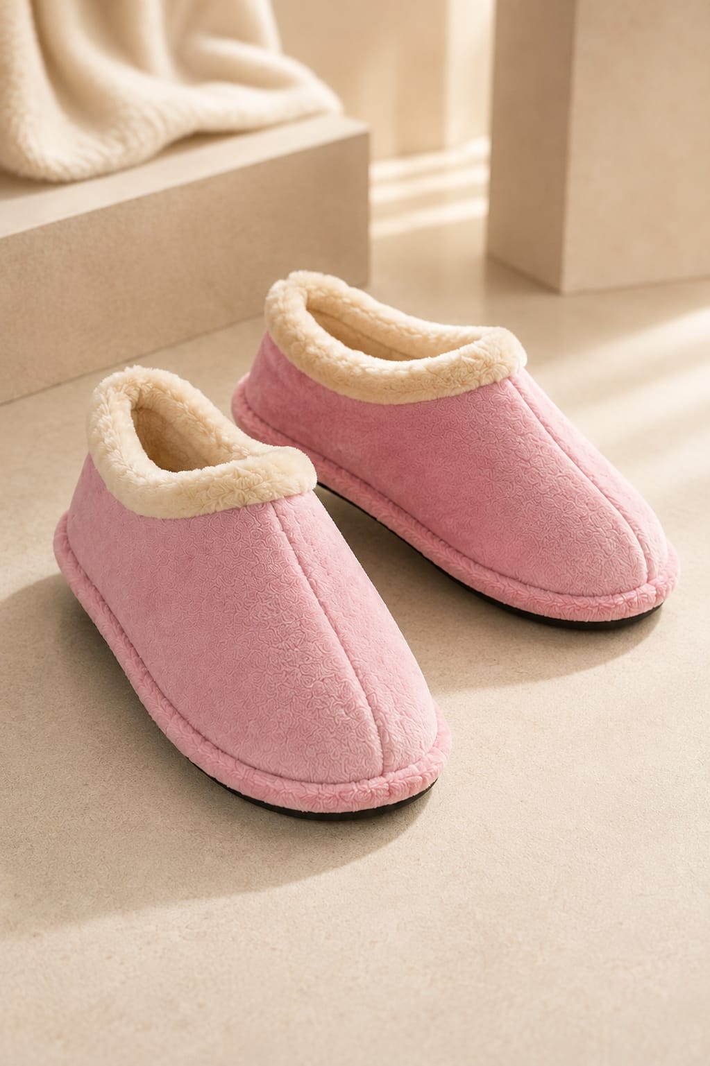 Slipcat Unisex Pelüş Içi Yünlü Kışlık Panduf Ev Pandufu LACİVERT