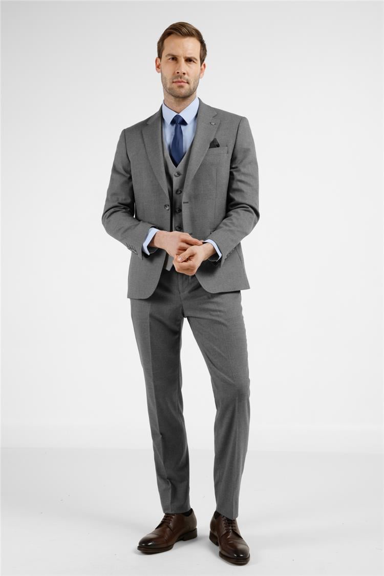 İMZA Gri Mono Yaka Kazayağı Desen Yelekli 6 Drop Slim Fit Takım Elbise 1001255175 görsel 4