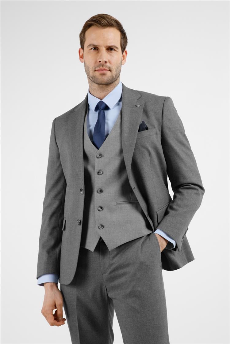 İMZA Gri Mono Yaka Kazayağı Desen Yelekli 6 Drop Slim Fit Takım Elbise 1001255175 görsel 5