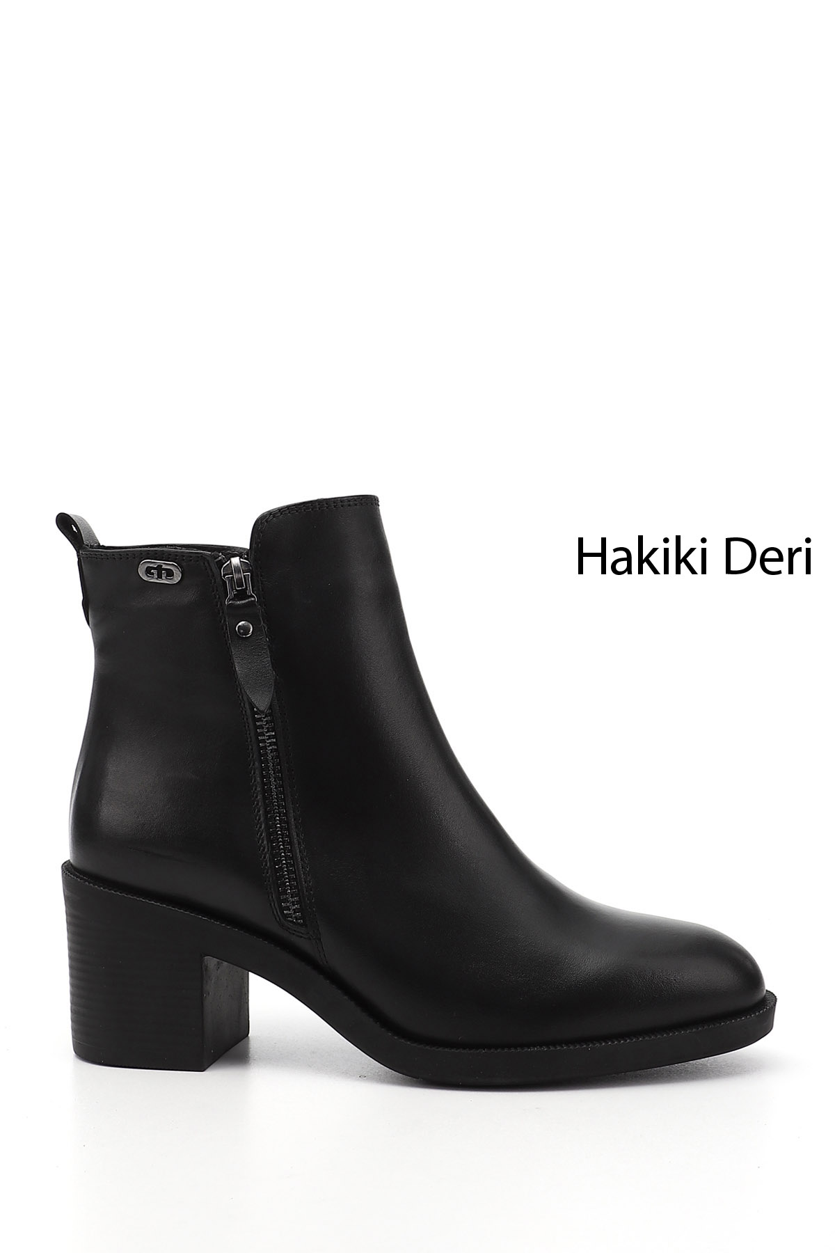 GÖNDERİ(R) Kadın ZÜMRÜT-SİYAH Fermuarlı Kalın Topuklu Hakiki Deri Bot
