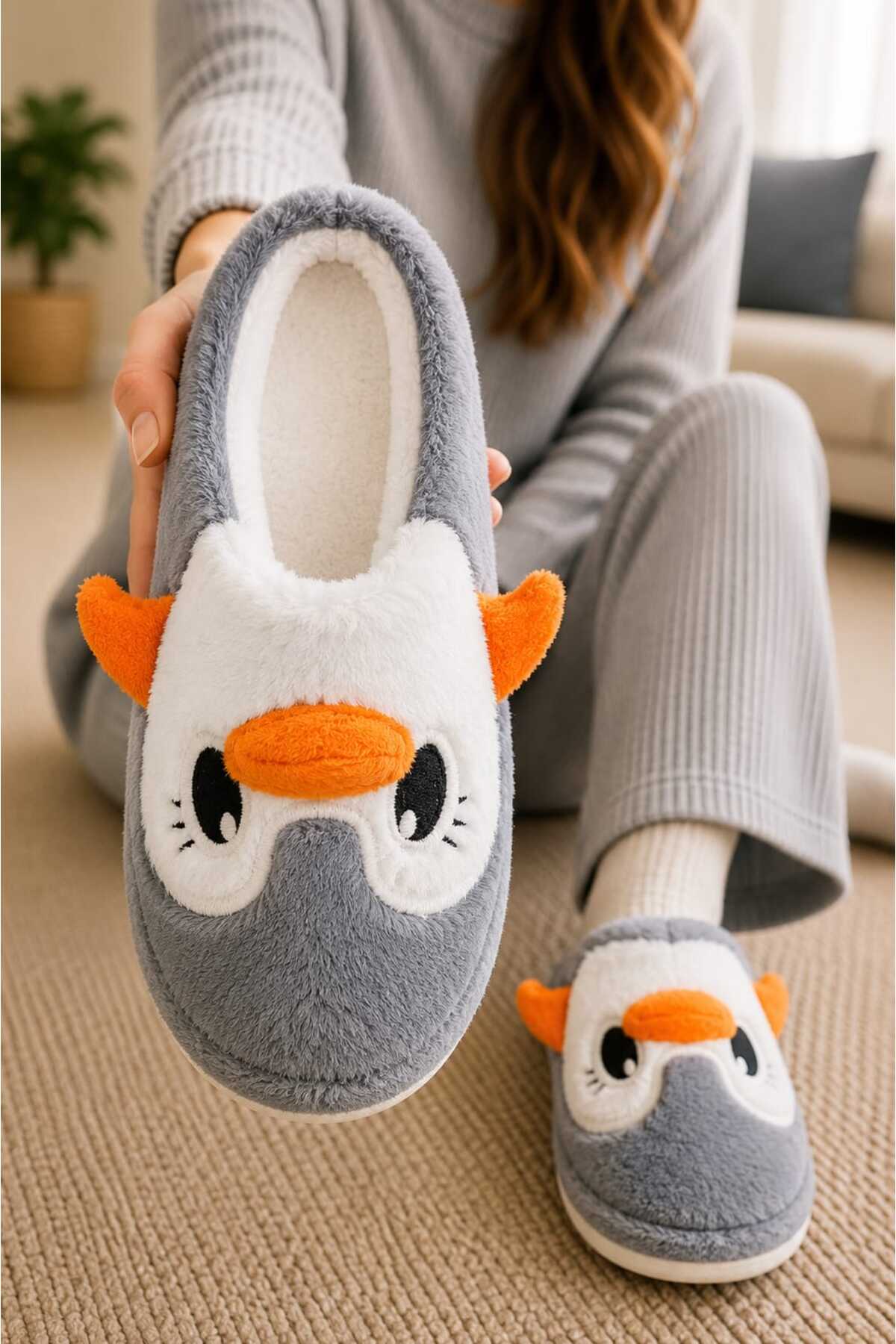 Slipcat Kadın Pelüş Penguen Figürlü Ev Terliği Sıcak Tutan Kışlık Panduf Terlik görsel 6