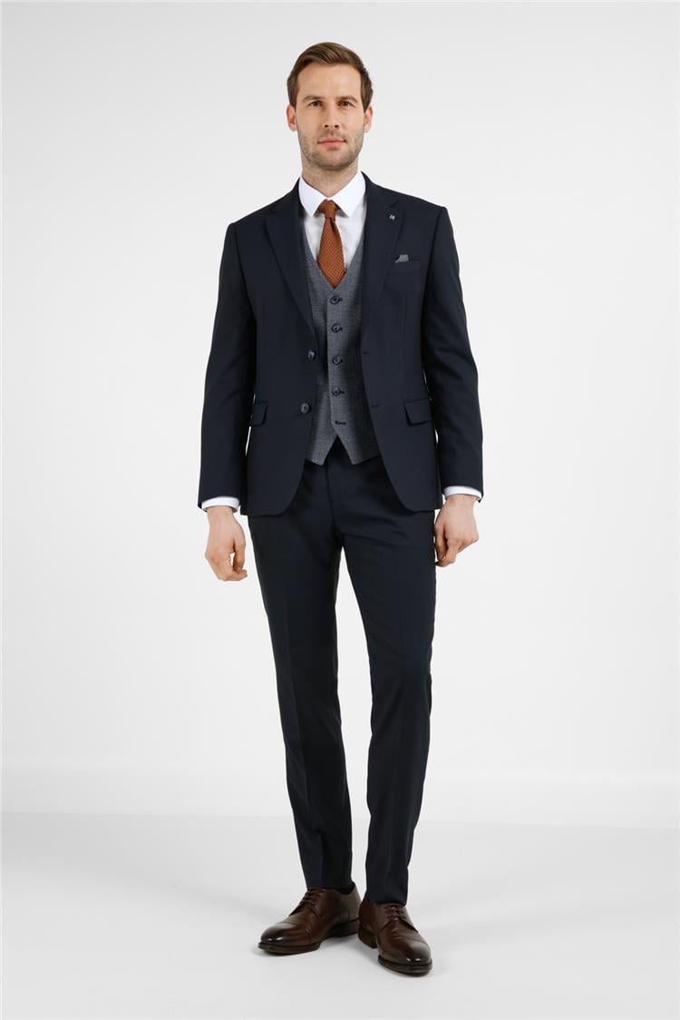 İMZA Lacivert Mono Yaka Kazayağı Desen 6 Drop Slim Fit Takım Elbise 1001255173