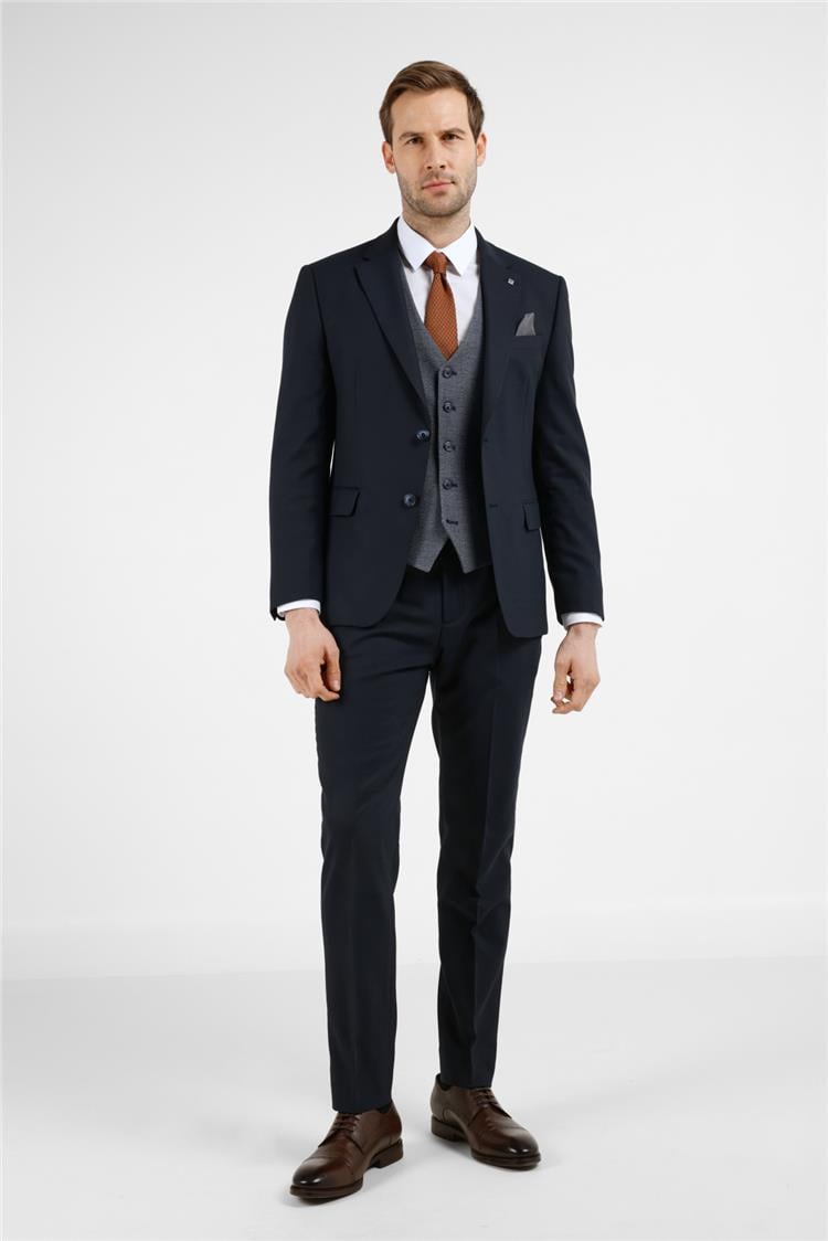 İMZA Lacivert Mono Yaka Kazayağı Desen 6 Drop Slim Fit Takım Elbise 1001255173 görsel 3