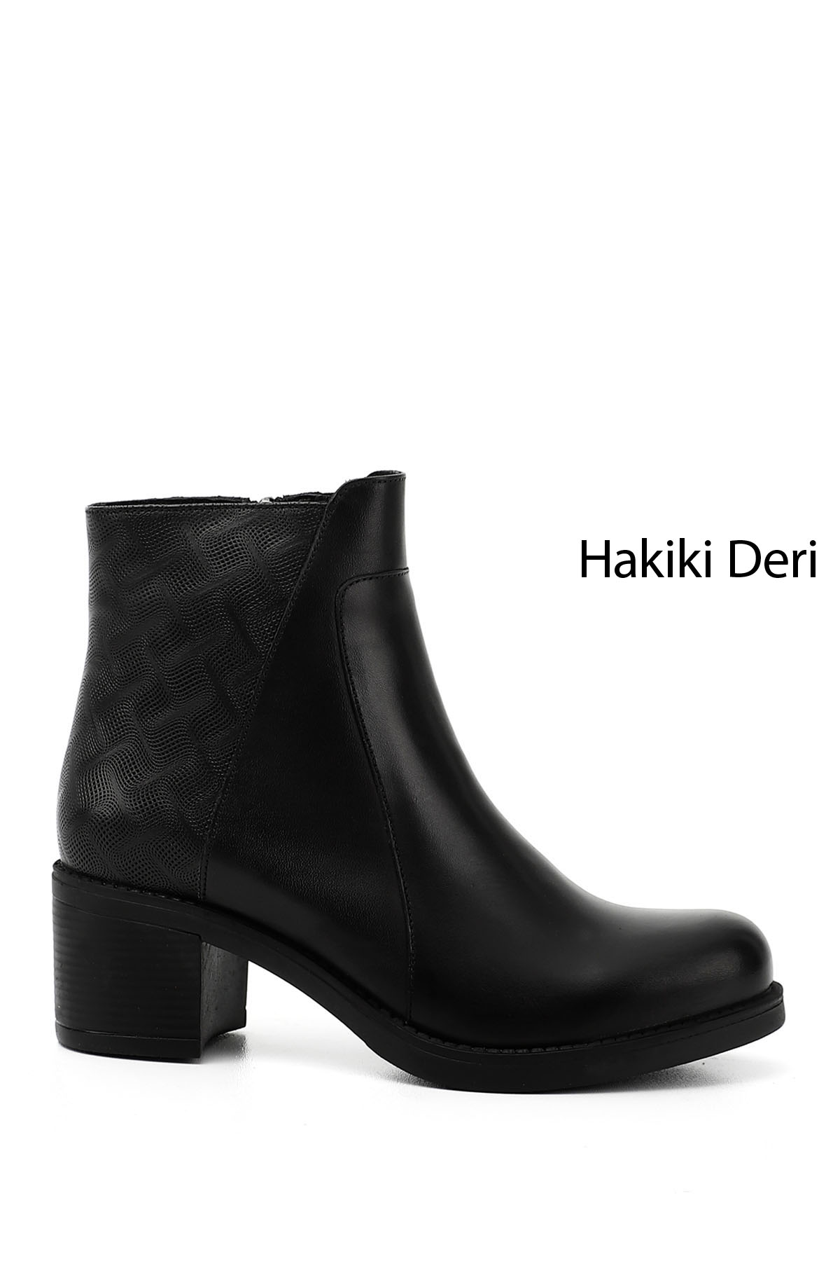 GÖNDERİ(R) Kadın ZÜMRÜT-SİYAH Fermuarlı Kalın Topuklu Hakiki Deri Bot