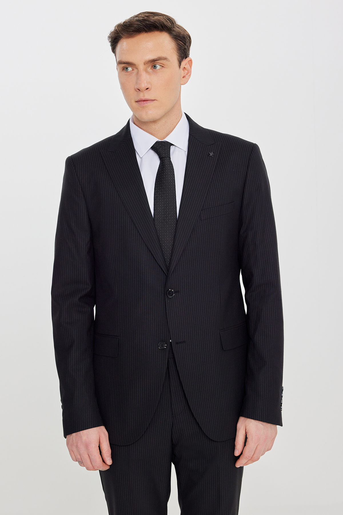Altınyıldız Classics Erkek Siyah Slim Fit Kırlangıç Yaka Çizgili Esnek Takım Elbise görsel 2