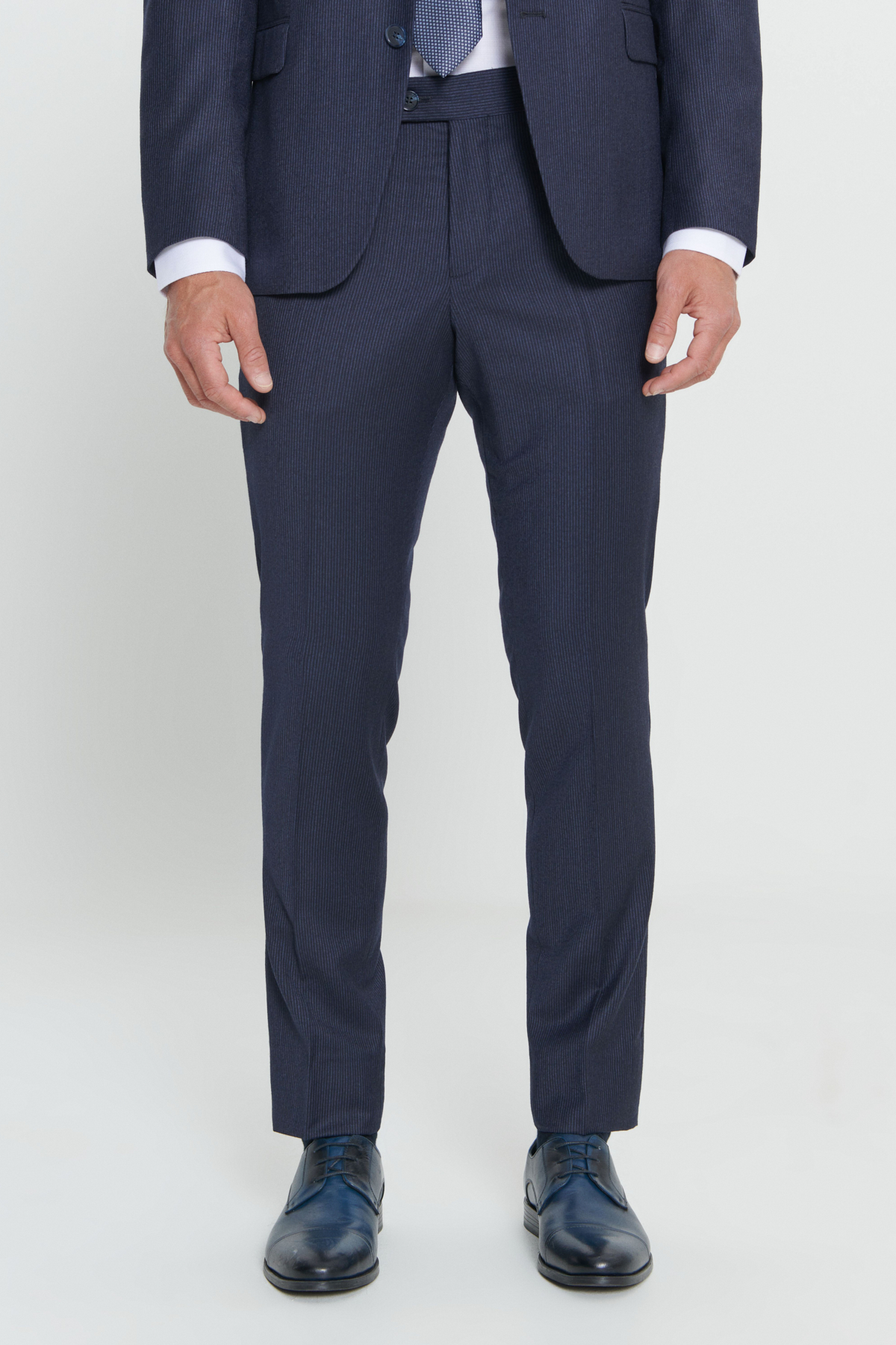 Altınyıldız Classics Erkek Lacivert Slim Fit Dar Kesim Kırlangıç Yaka %100 Yün Çizgili Takım Elbise görsel 5
