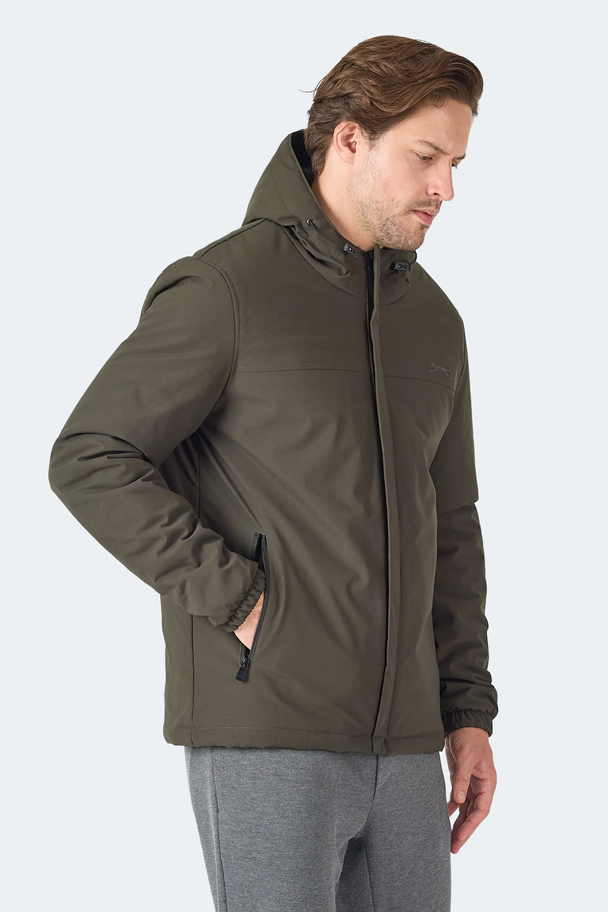 SLAZENGER HERNIS IN Erkek Kapüşonlu Fermuarlı Haki Mont & Kaban görsel 4