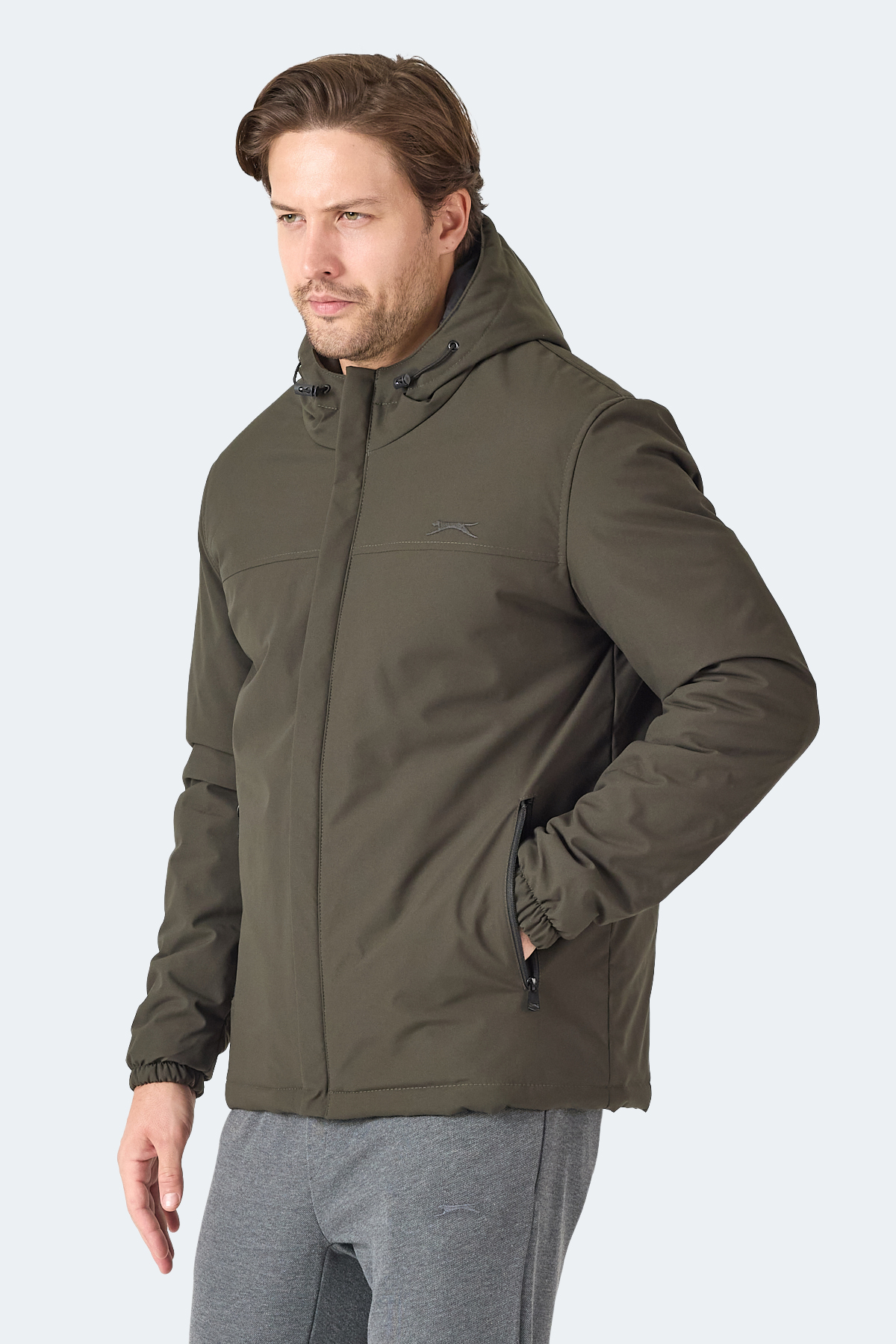 SLAZENGER HERNIS IN Erkek Kapüşonlu Fermuarlı Haki Mont & Kaban görsel 5