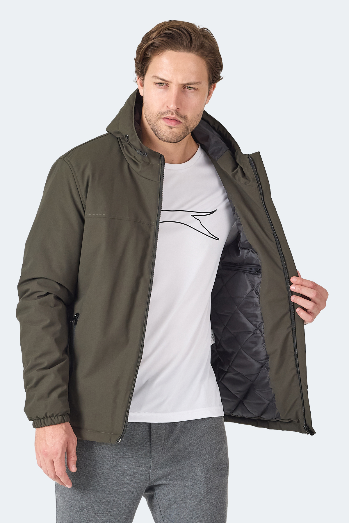 SLAZENGER HERNIS IN Erkek Kapüşonlu Fermuarlı Haki Mont & Kaban görsel 7