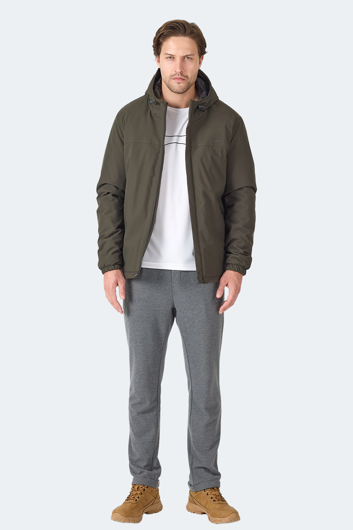 SLAZENGER HERNIS IN Erkek Kapüşonlu Fermuarlı Haki Mont & Kaban görsel 8