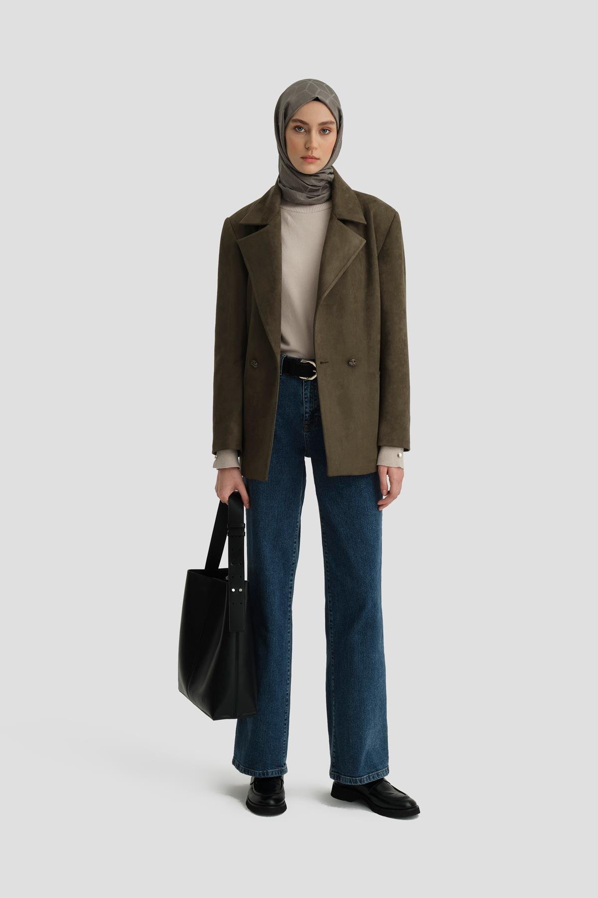 ARMİNE Süet Blazer Ceket 24K5710 Haki görsel 4
