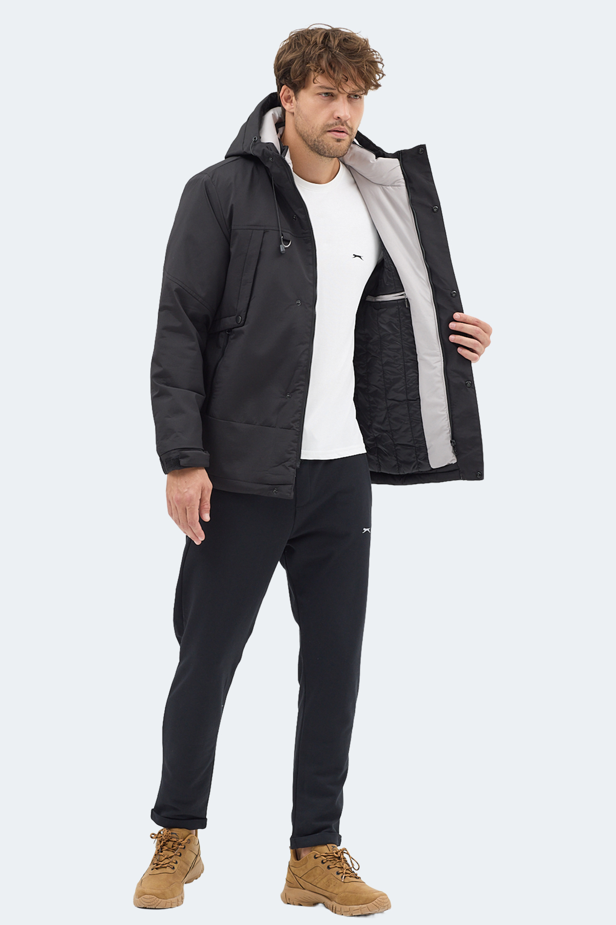 SLAZENGER GLOBE Erkek Kapüşonlu Siyah Mont & Kaban görsel 8