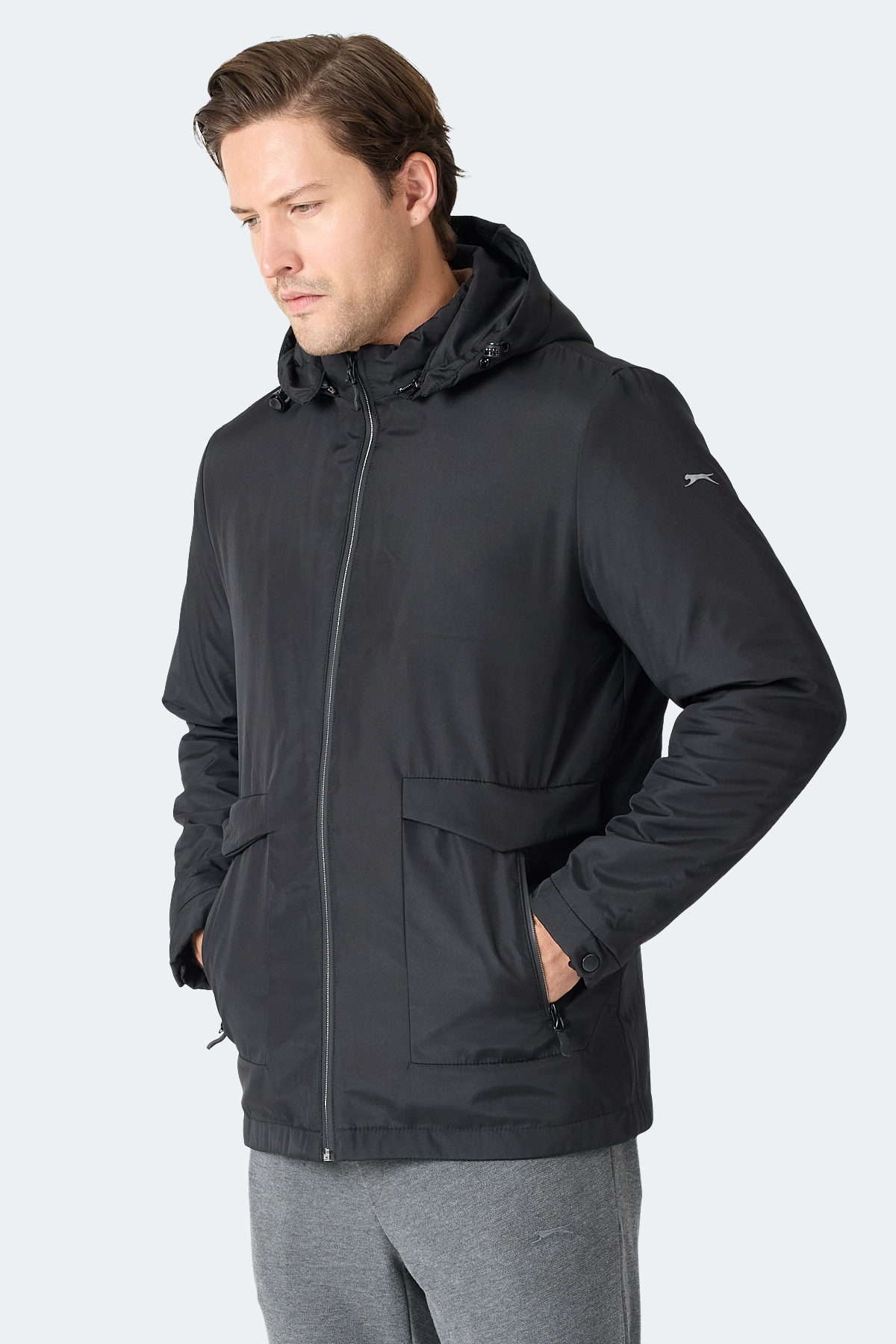 SLAZENGER GRAVEL Erkek Kapüşonlu Siyah Mont & Kaban görsel 4