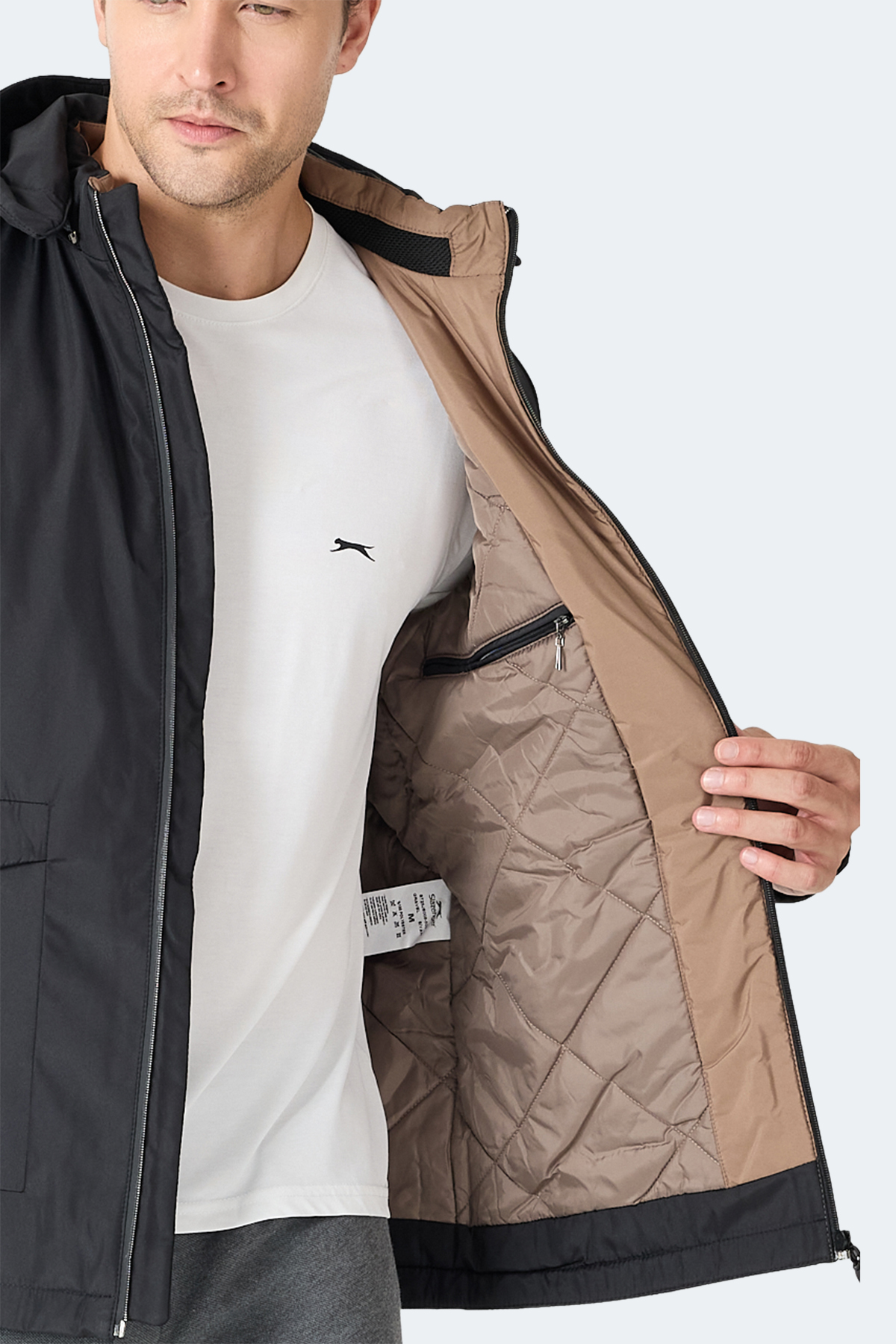 SLAZENGER GRAVEL Erkek Kapüşonlu Siyah Mont & Kaban görsel 5