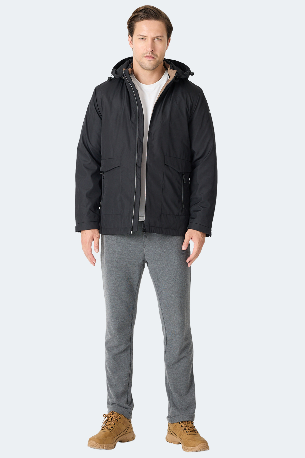 SLAZENGER GRAVEL Erkek Kapüşonlu Siyah Mont & Kaban görsel 8