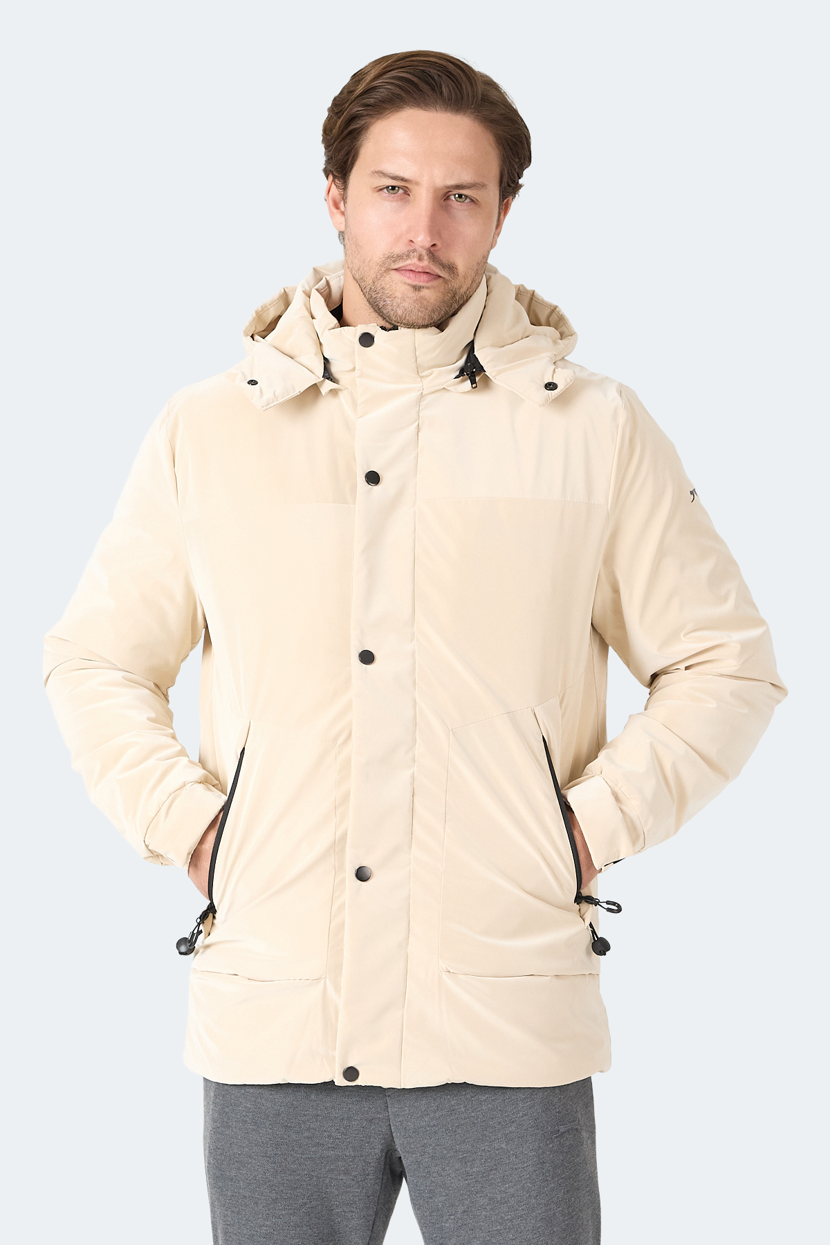 SLAZENGER GRIM Erkek Çıkarılabilir Kapüşonlu Bej Mont & Kaban görsel 4