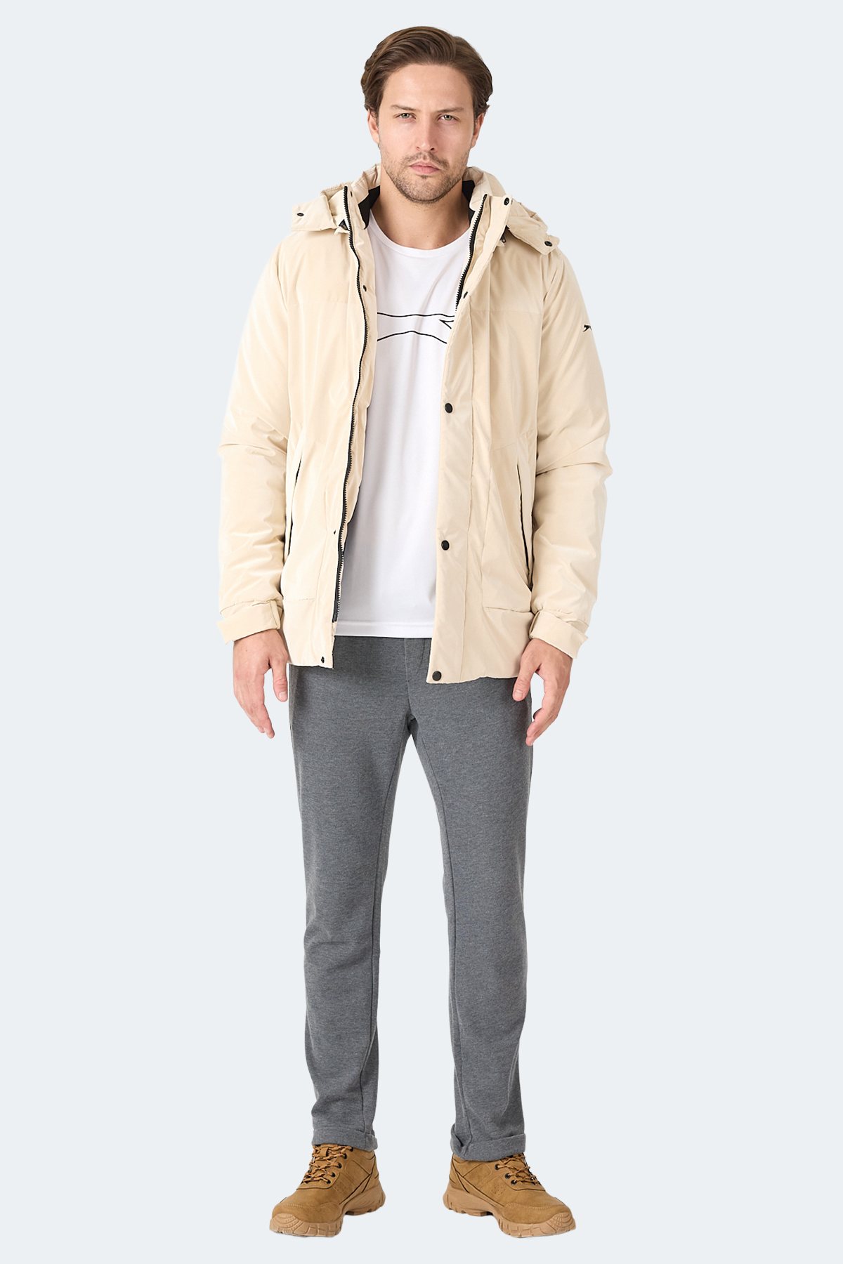 SLAZENGER GRIM Erkek Çıkarılabilir Kapüşonlu Bej Mont & Kaban görsel 8