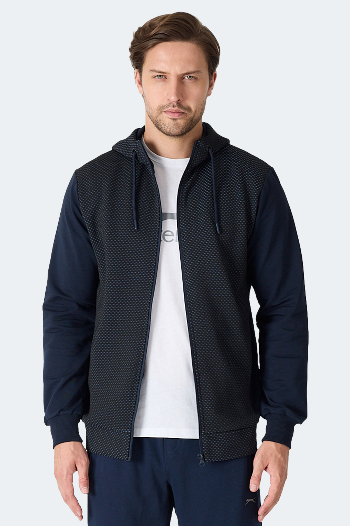 SLAZENGER FLAME Kapüşonlu Cepli Lacivert Erkek Polar Fermuarlı Sweatshirt Hırka