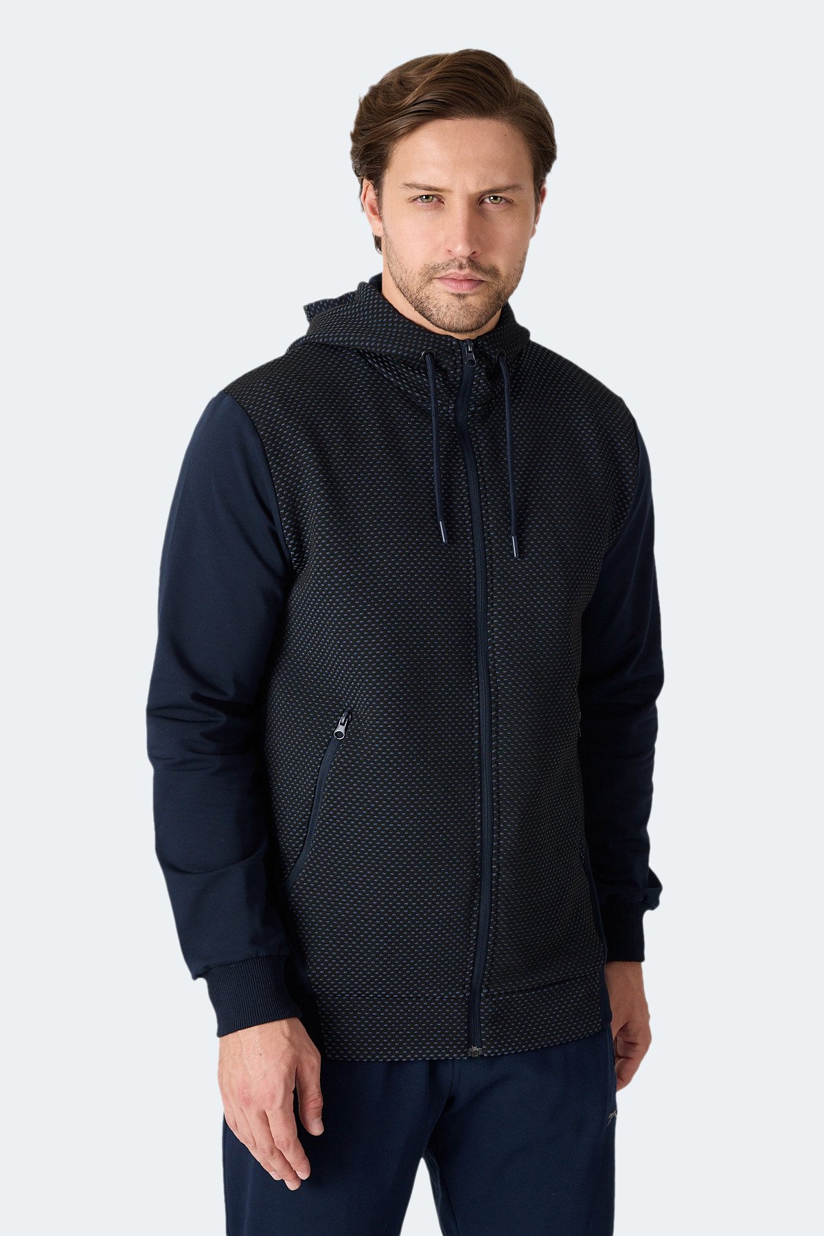 SLAZENGER FLAME Kapüşonlu Cepli Lacivert Erkek Polar Fermuarlı Sweatshirt Hırka görsel 3