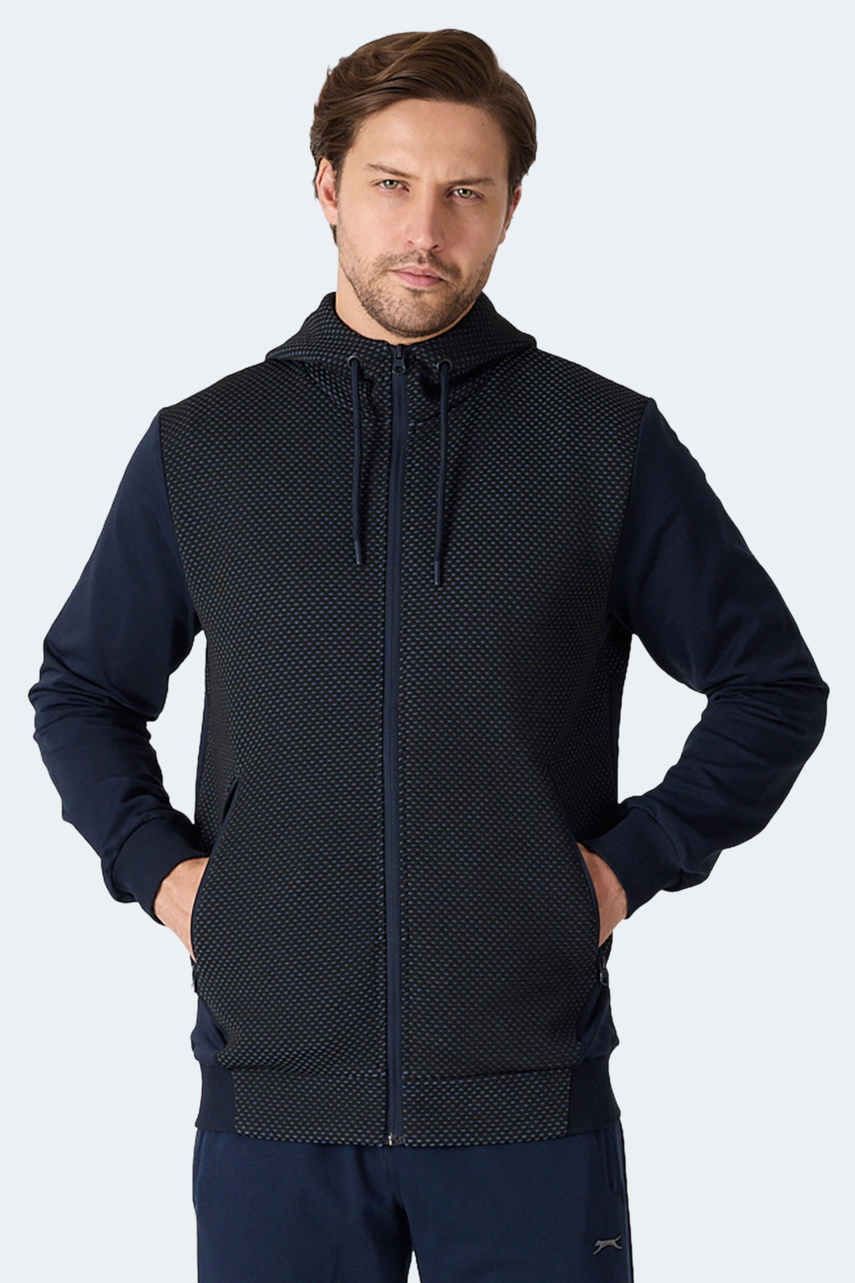 SLAZENGER FLAME Kapüşonlu Cepli Lacivert Erkek Polar Fermuarlı Sweatshirt Hırka görsel 5