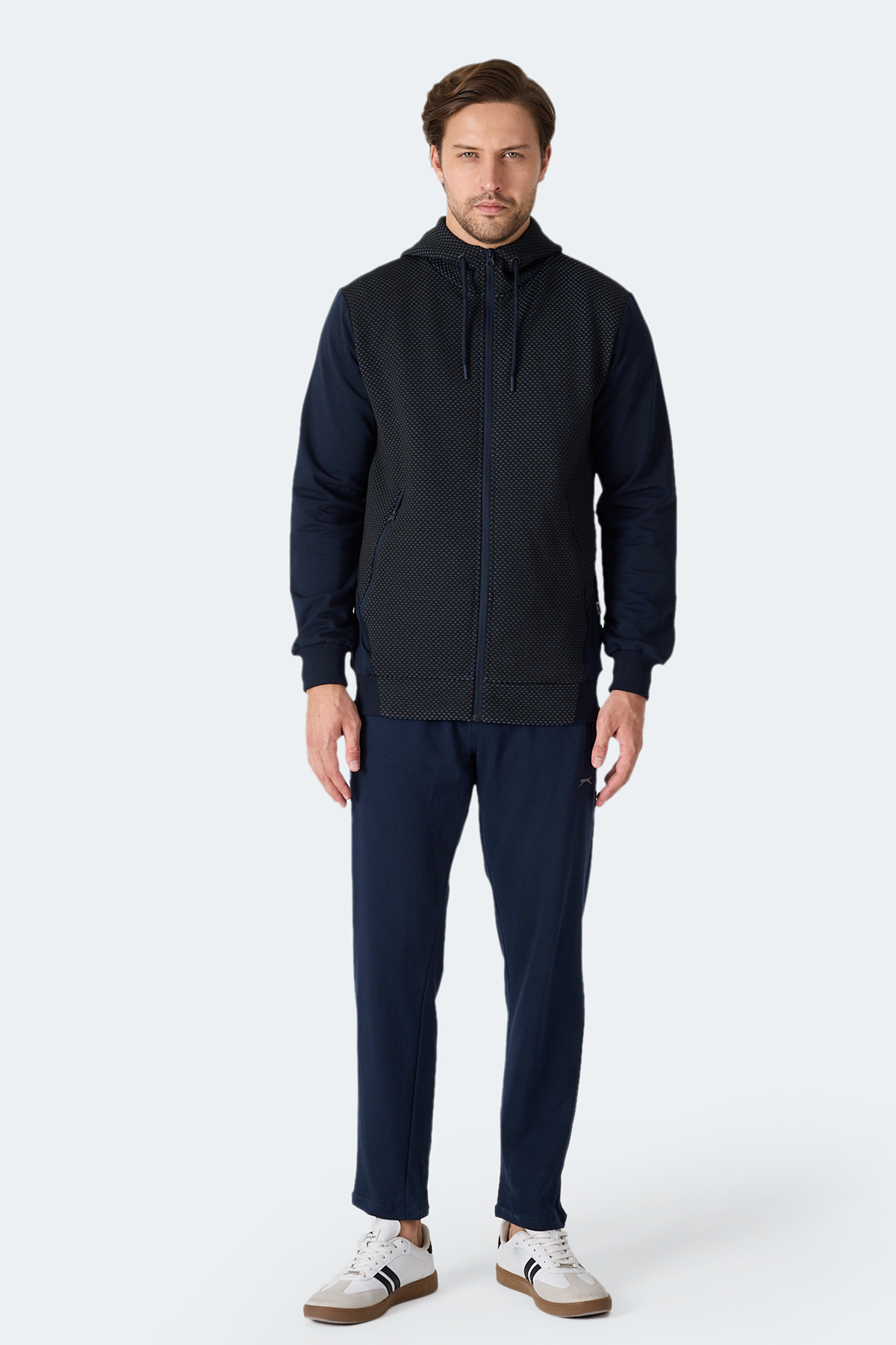 SLAZENGER FLAME Kapüşonlu Cepli Lacivert Erkek Polar Fermuarlı Sweatshirt Hırka görsel 7