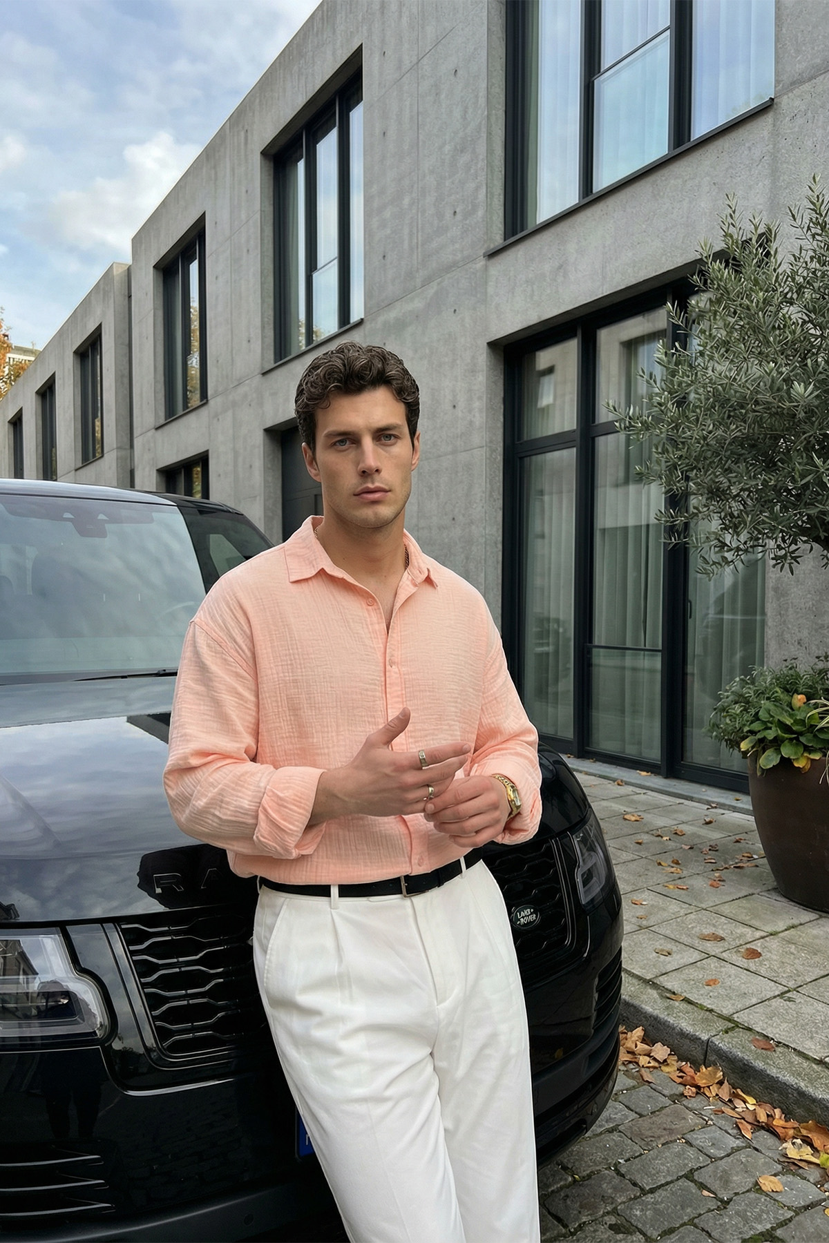 Livio Ferri Yurin Erkek Premium Müslin %100 Pamuk Oversize Uzun Kollu Gömlek