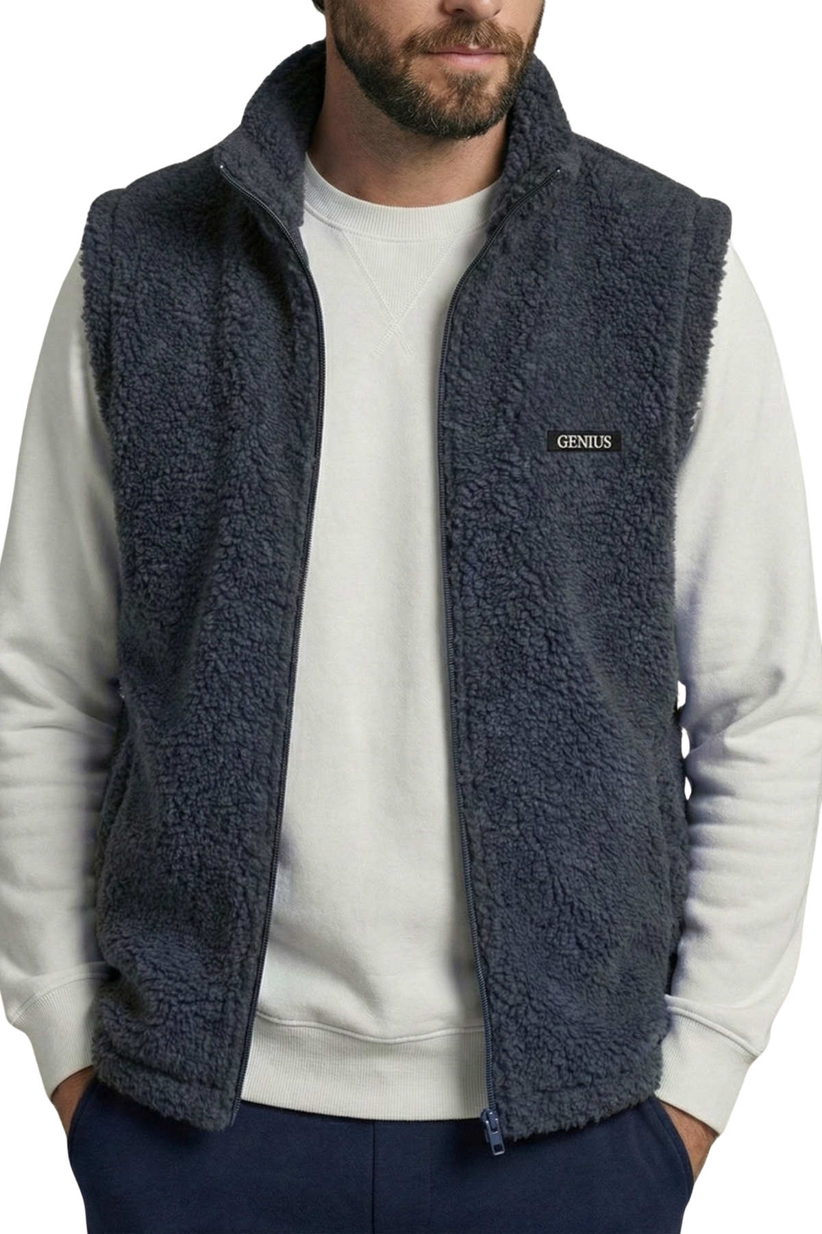 Genius Store Erkek Yelek İçi Şardonlu Sherpa Pelüş Yelek Tam Fermuarlı Cepli Kuzu Outdoor Yelek