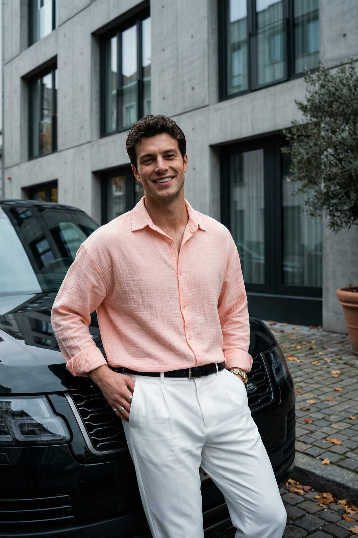 Livio Ferri Yurin Erkek Premium Müslin %100 Pamuk Oversize Uzun Kollu Gömlek görsel 8