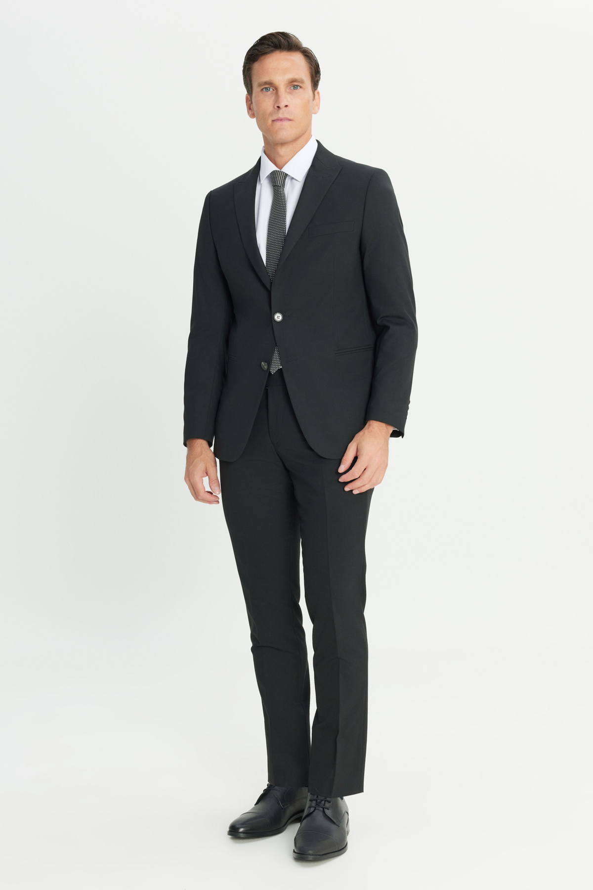 AC&Co / Altınyıldız Classics Erkek Siyah Su Geçirmez Ekstra Slim Fit Kırlangıç Yaka Yünlü Nano Takım Elbise görsel 2