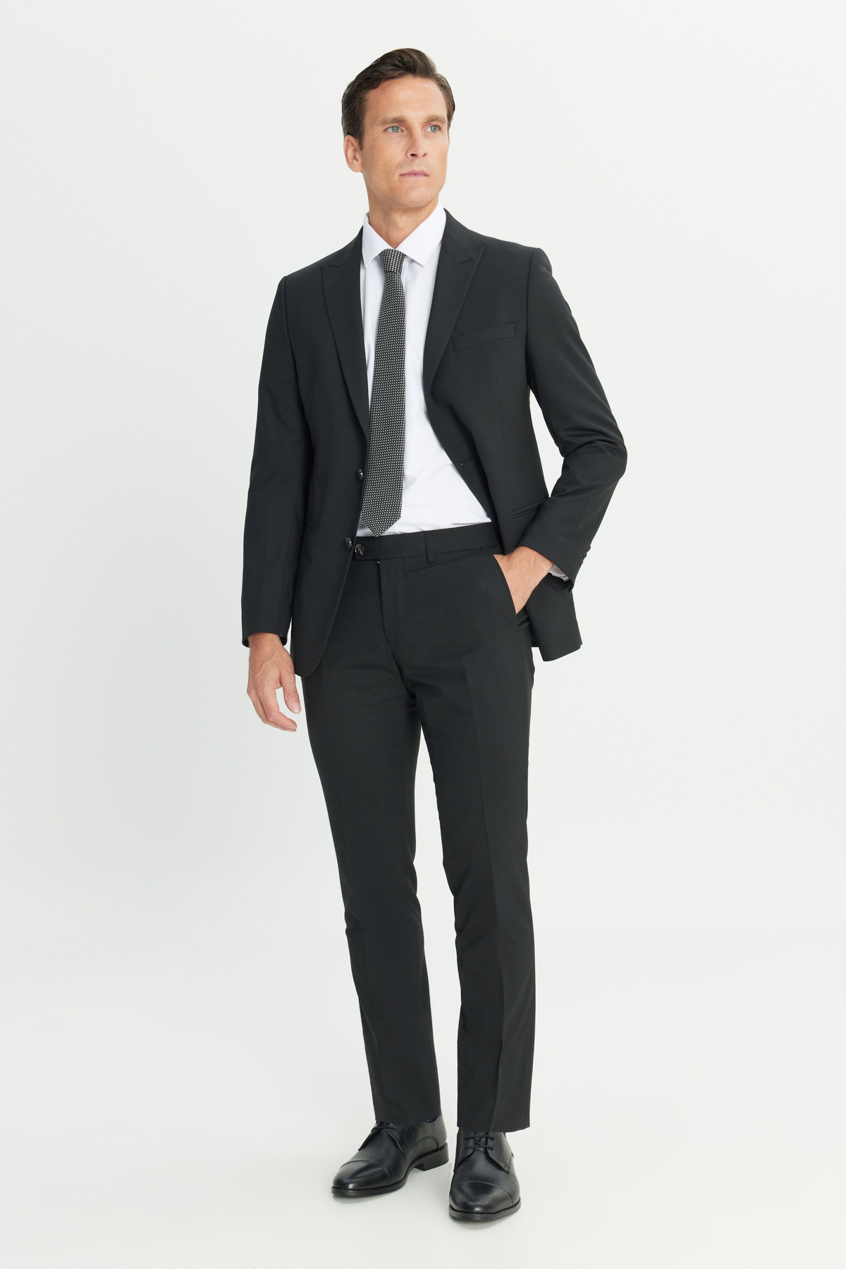 AC&Co / Altınyıldız Classics Erkek Siyah Su Geçirmez Ekstra Slim Fit Kırlangıç Yaka Yünlü Nano Takım Elbise görsel 4
