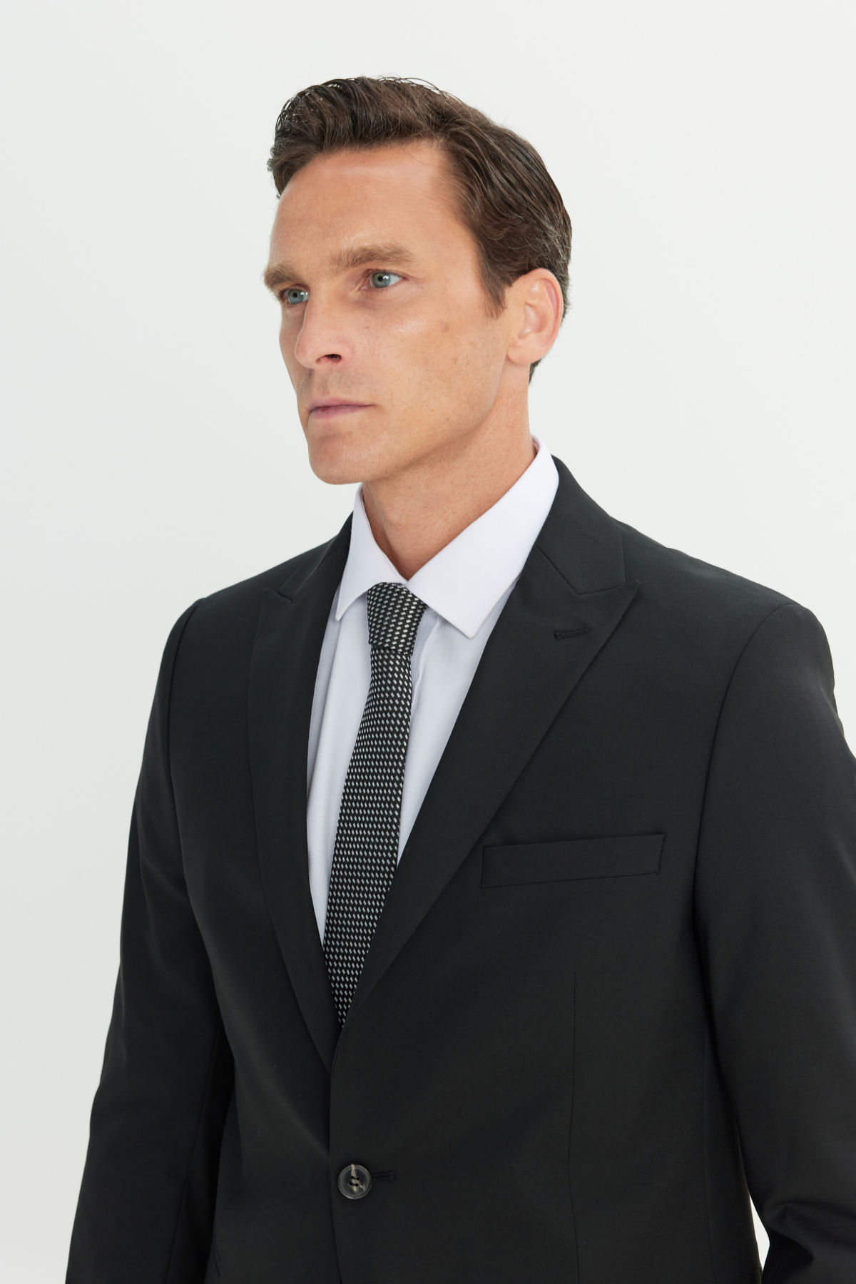 AC&Co / Altınyıldız Classics Erkek Siyah Su Geçirmez Ekstra Slim Fit Kırlangıç Yaka Yünlü Nano Takım Elbise görsel 5