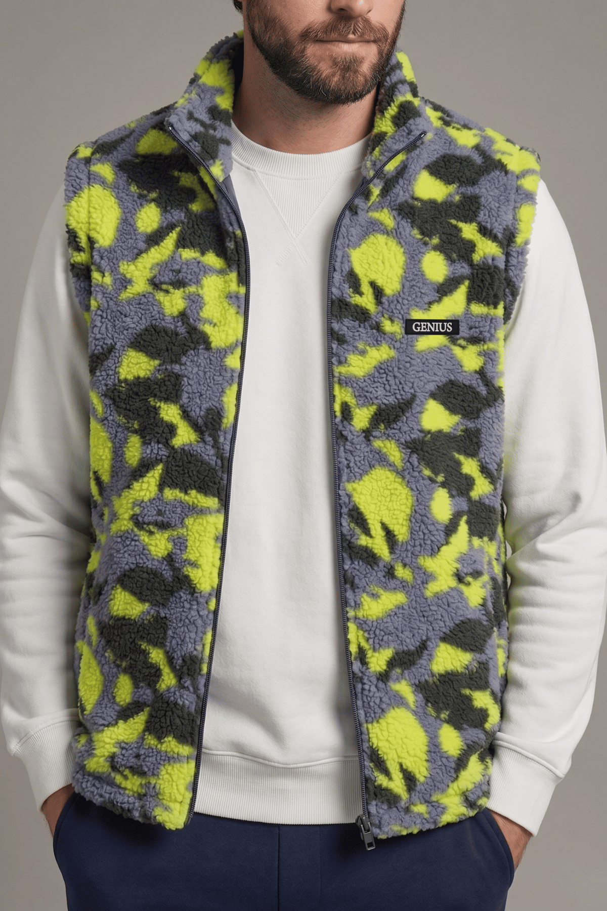 Genius Store Erkek Yelek İçi Şardonlu Sherpa Pelüş Yelek Tam Fermuarlı Cepli Kuzu Outdoor Yelek