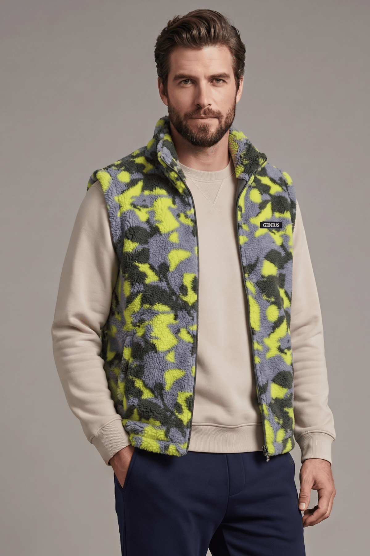Genius Store Erkek Yelek İçi Şardonlu Sherpa Pelüş Yelek Tam Fermuarlı Cepli Kuzu Outdoor Yelek görsel 2