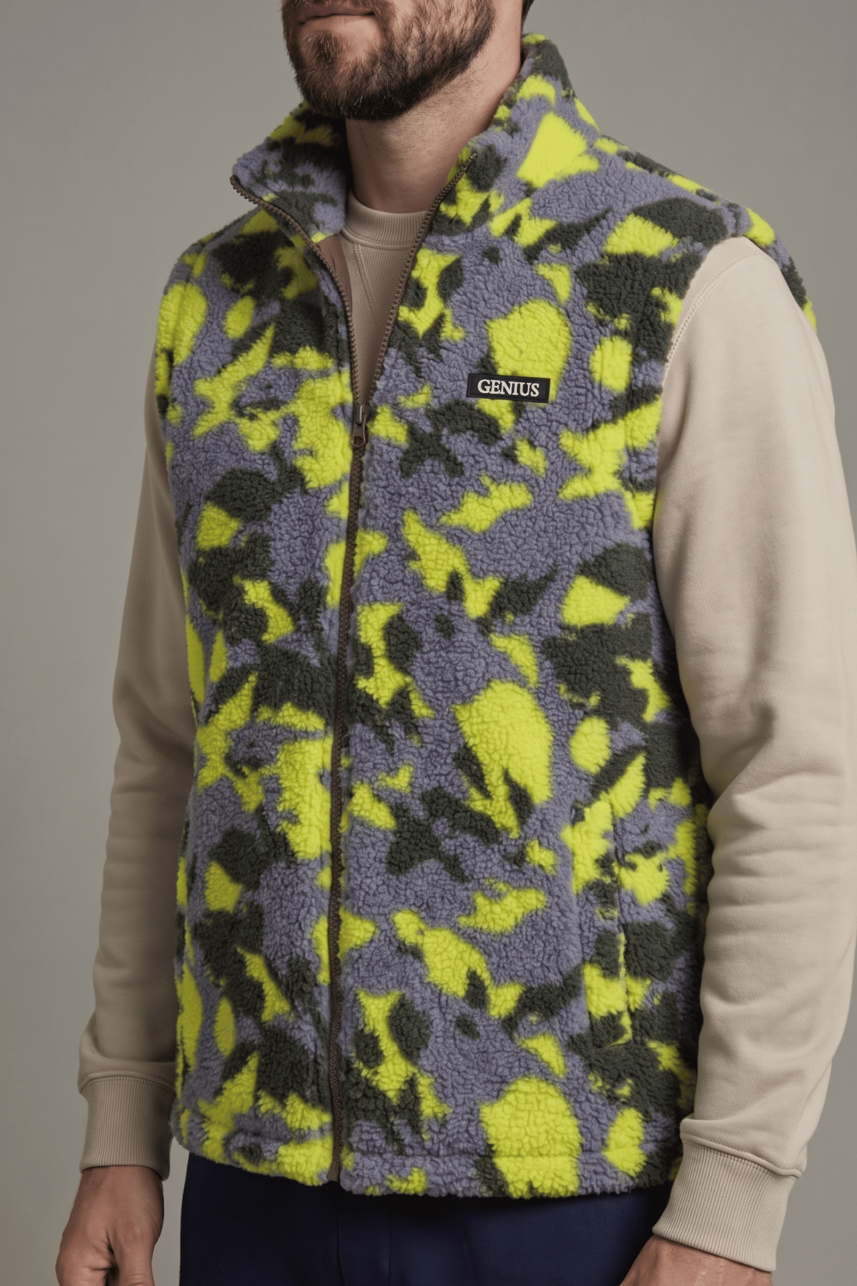 Genius Store Erkek Yelek İçi Şardonlu Sherpa Pelüş Yelek Tam Fermuarlı Cepli Kuzu Outdoor Yelek görsel 3