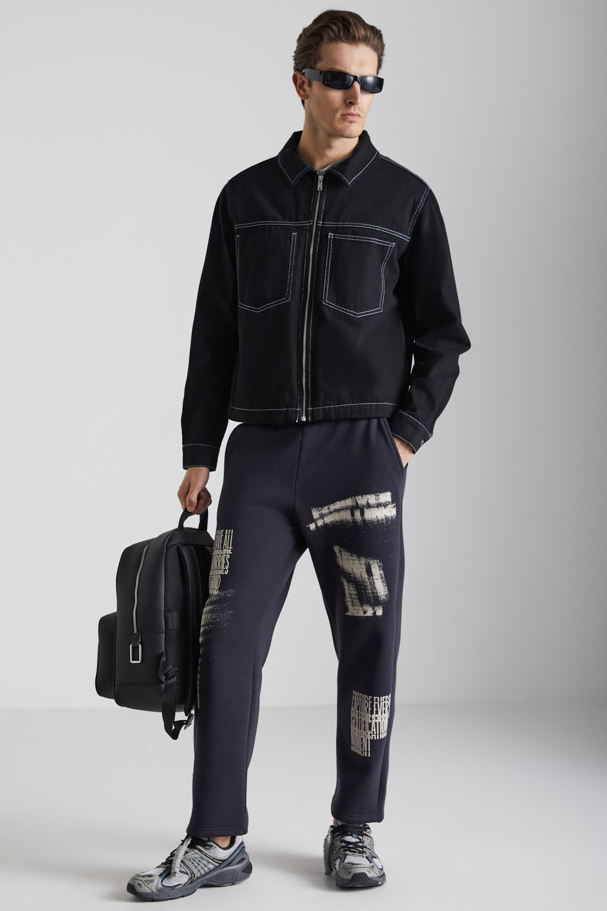 GRIMELANGE IAKOB Erkek Organik Pamuklu İçi polarlı Sprey Baskılı Streetwear Eşofman Altı