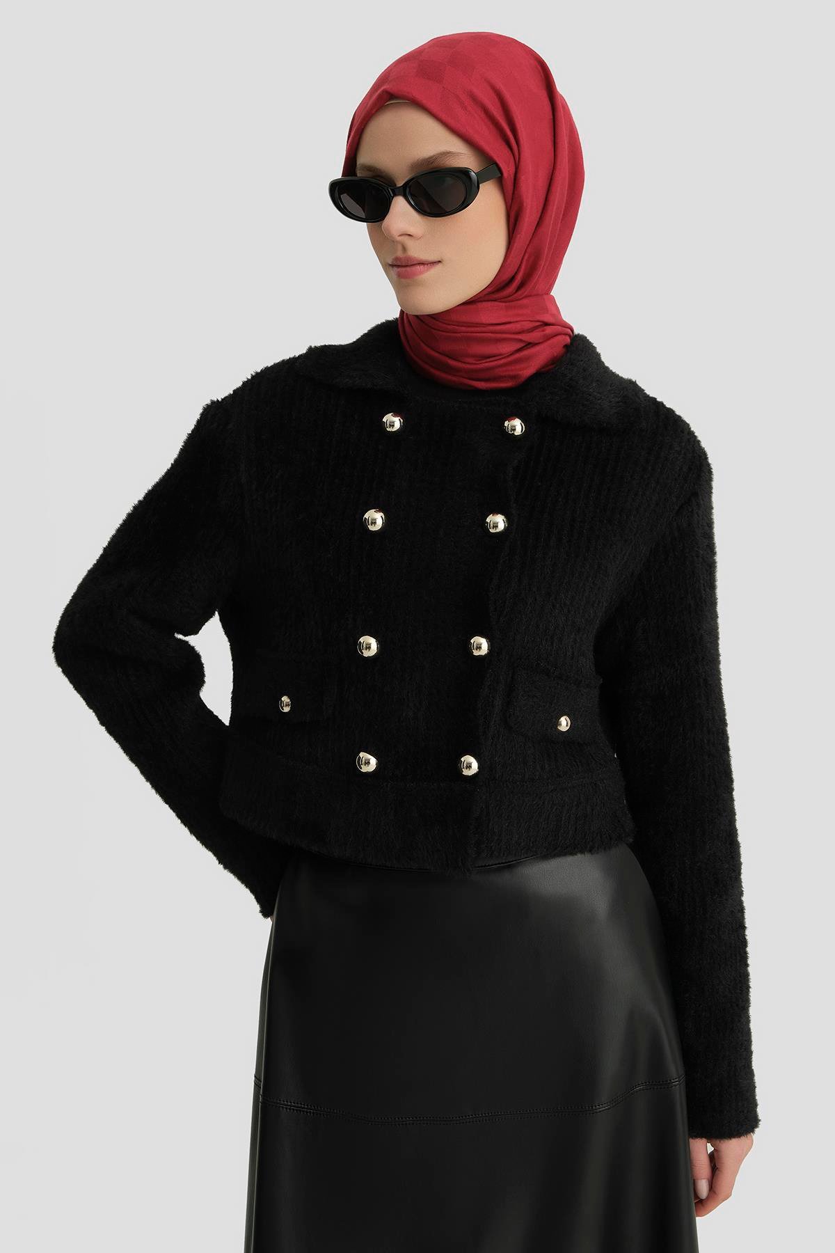 ARMİNE Tüylü Triko Ceket 24K5718 Siyah görsel 3