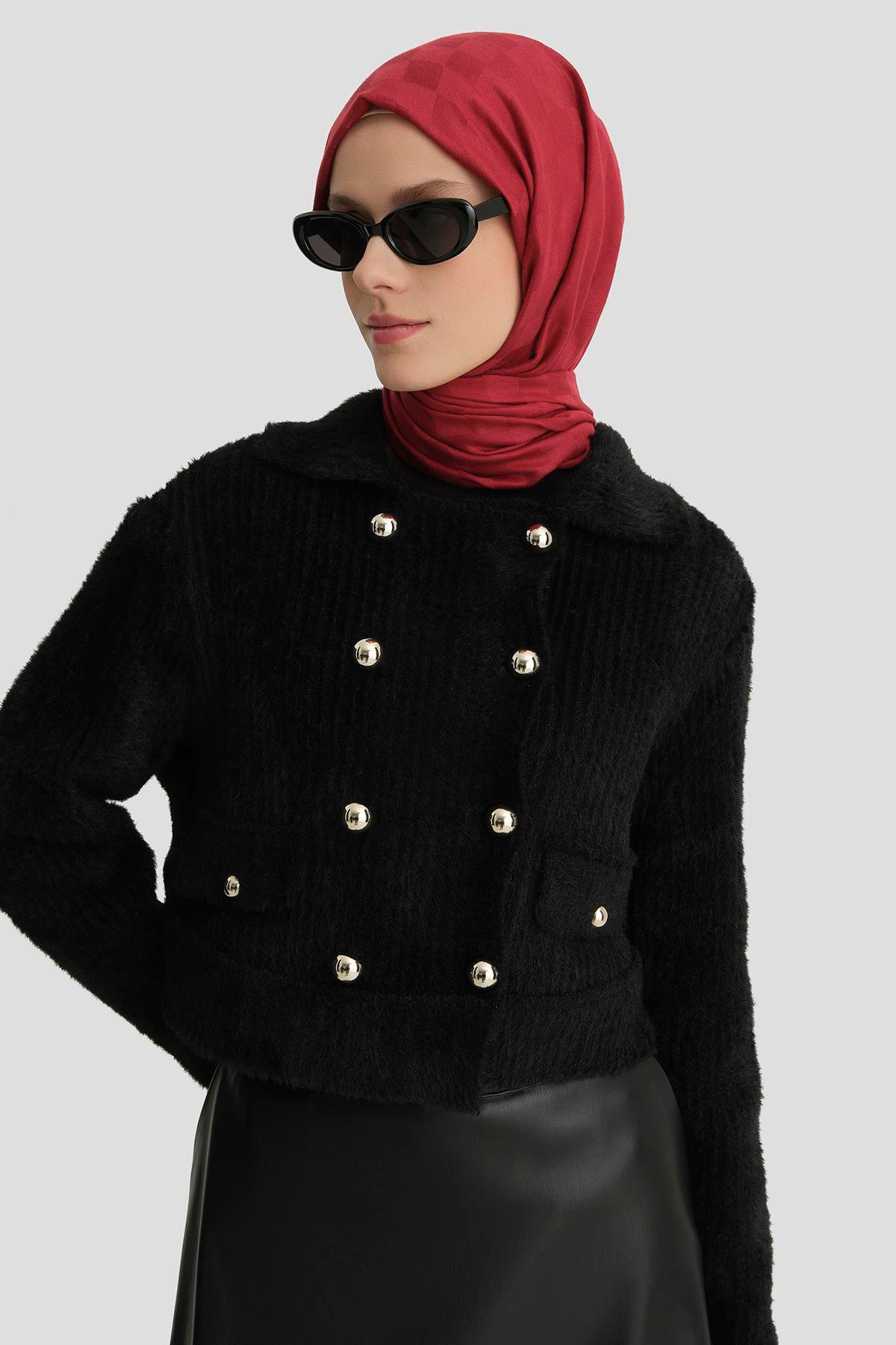 ARMİNE Tüylü Triko Ceket 24K5718 Siyah görsel 4