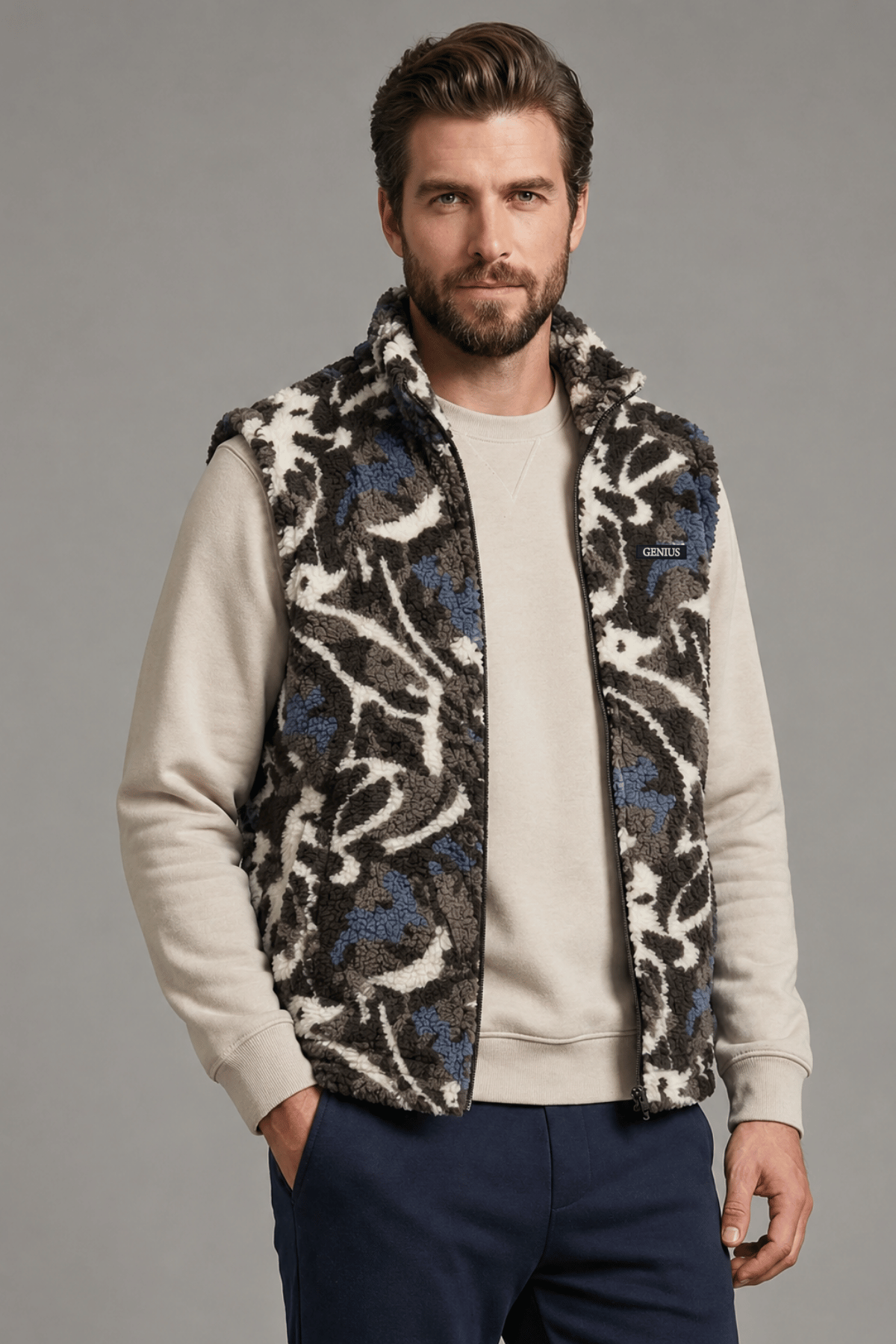 Genius Store Erkek Yelek İçi Şardonlu Sherpa Pelüş Yelek Tam Fermuarlı Cepli Kuzu Outdoor Yelek görsel 2