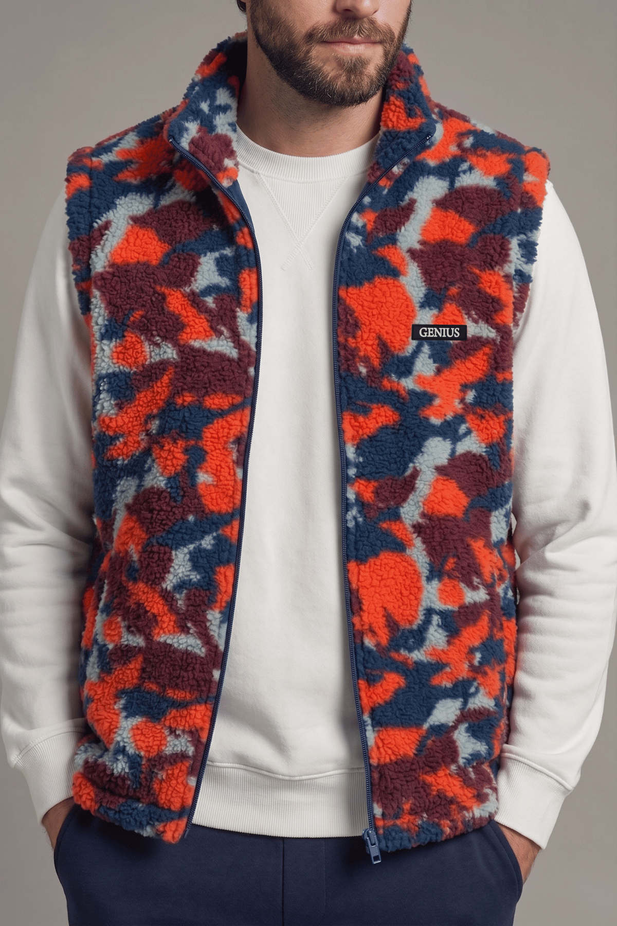 Genius Store Erkek Yelek İçi Şardonlu Sherpa Pelüş Yelek Tam Fermuarlı Cepli Kuzu Outdoor Yelek
