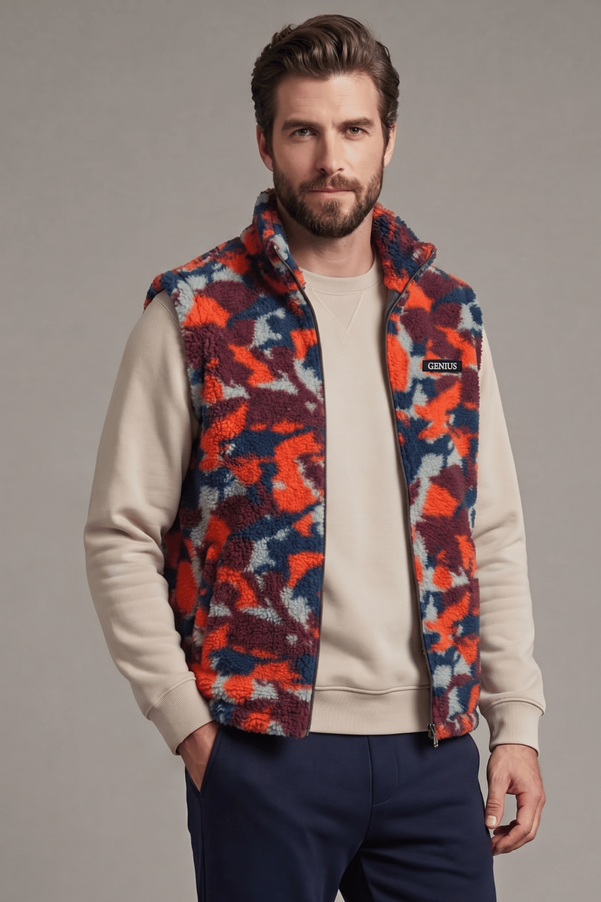 Genius Store Erkek Yelek İçi Şardonlu Sherpa Pelüş Yelek Tam Fermuarlı Cepli Kuzu Outdoor Yelek görsel 2