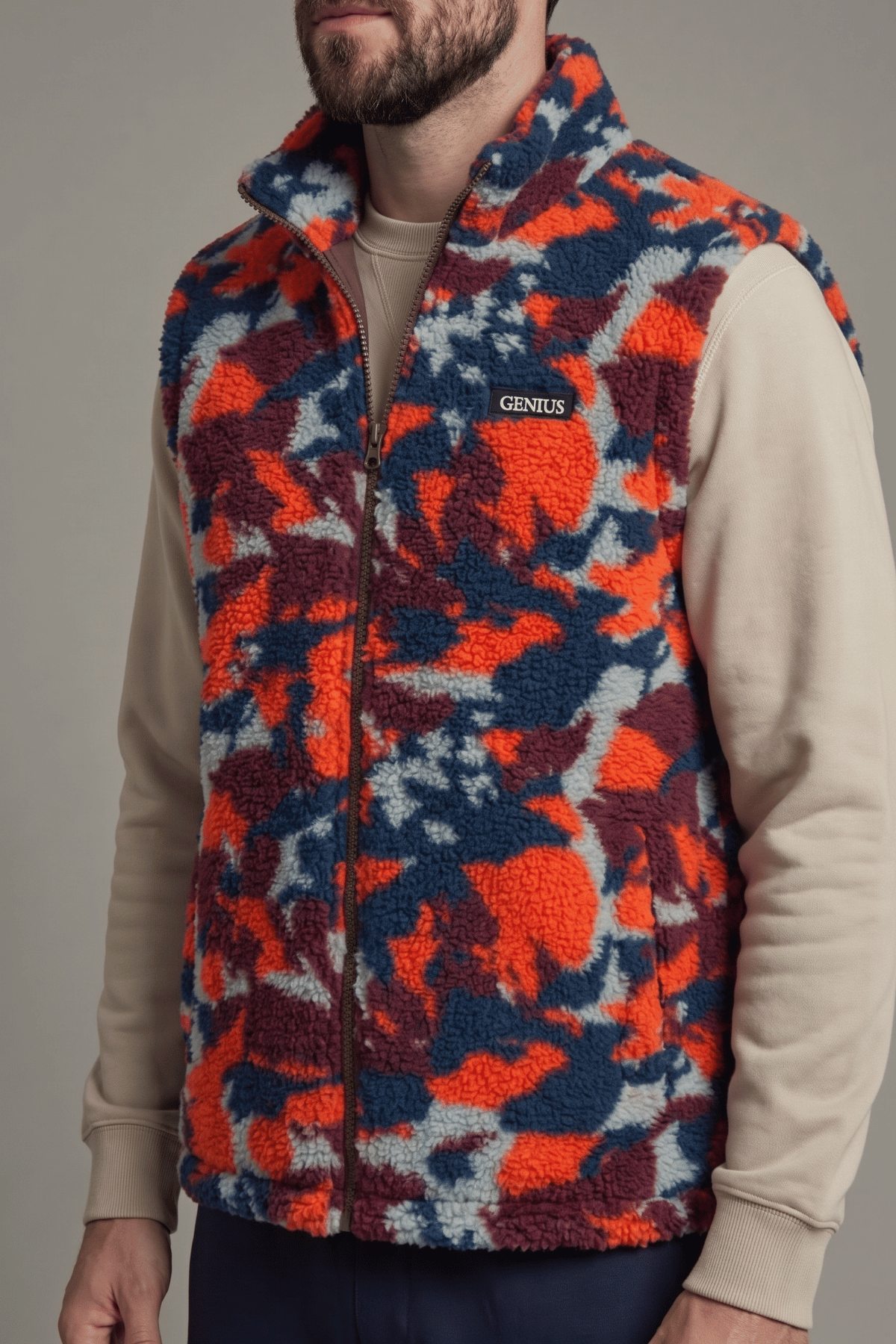 Genius Store Erkek Yelek İçi Şardonlu Sherpa Pelüş Yelek Tam Fermuarlı Cepli Kuzu Outdoor Yelek görsel 3
