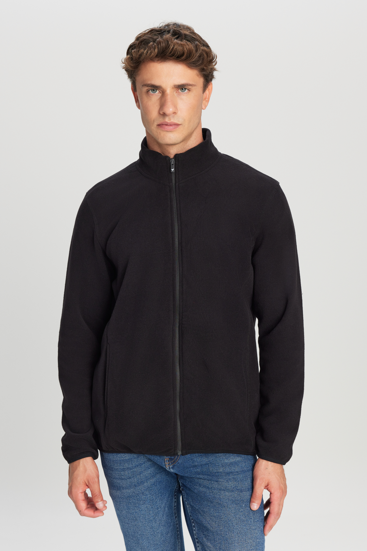 AC&Co / Altınyıldız Classics Erkek Siyah Anti-Pilling Tüylenme Yapmayan Standart Fit Bato Yaka Sweatshirt Polar Ceket görsel 3