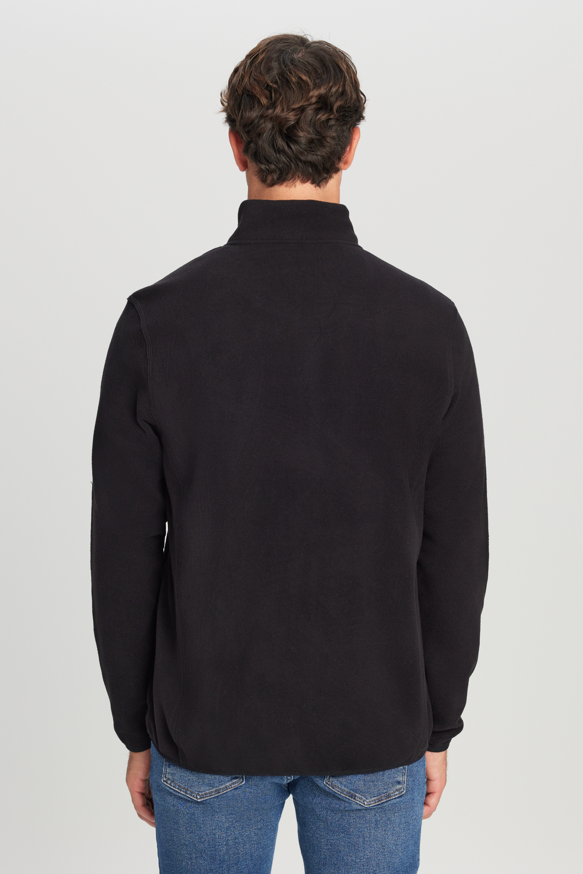 AC&Co / Altınyıldız Classics Erkek Siyah Anti-Pilling Tüylenme Yapmayan Standart Fit Bato Yaka Sweatshirt Polar Ceket görsel 5
