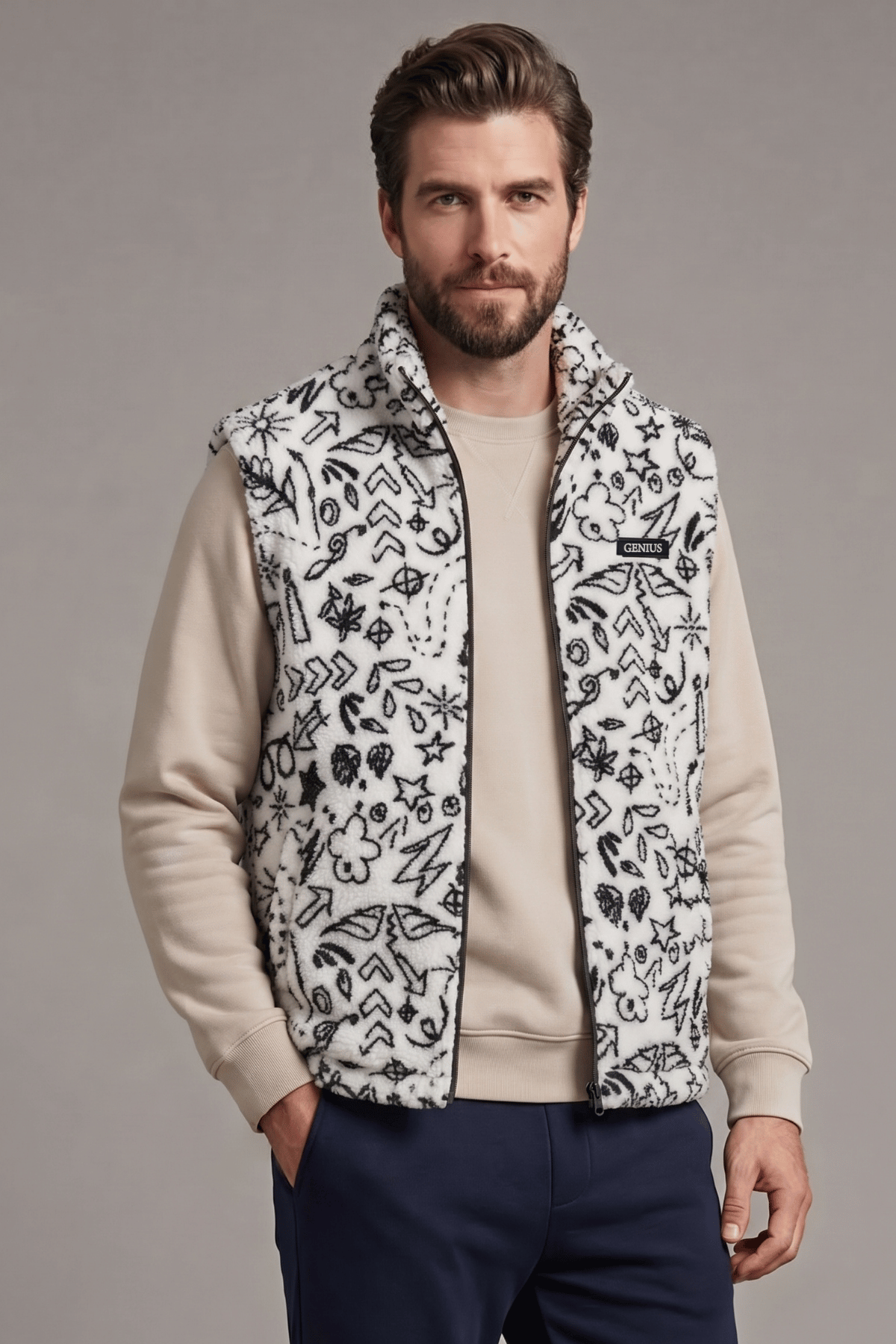 Genius Store Erkek Yelek İçi Şardonlu Sherpa Pelüş Yelek Tam Fermuarlı Cepli Kuzu Outdoor Yelek görsel 2