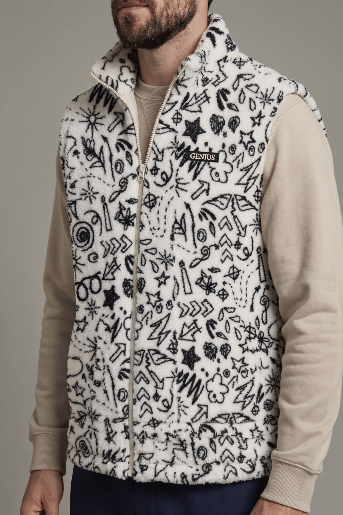 Genius Store Erkek Yelek İçi Şardonlu Sherpa Pelüş Yelek Tam Fermuarlı Cepli Kuzu Outdoor Yelek görsel 3